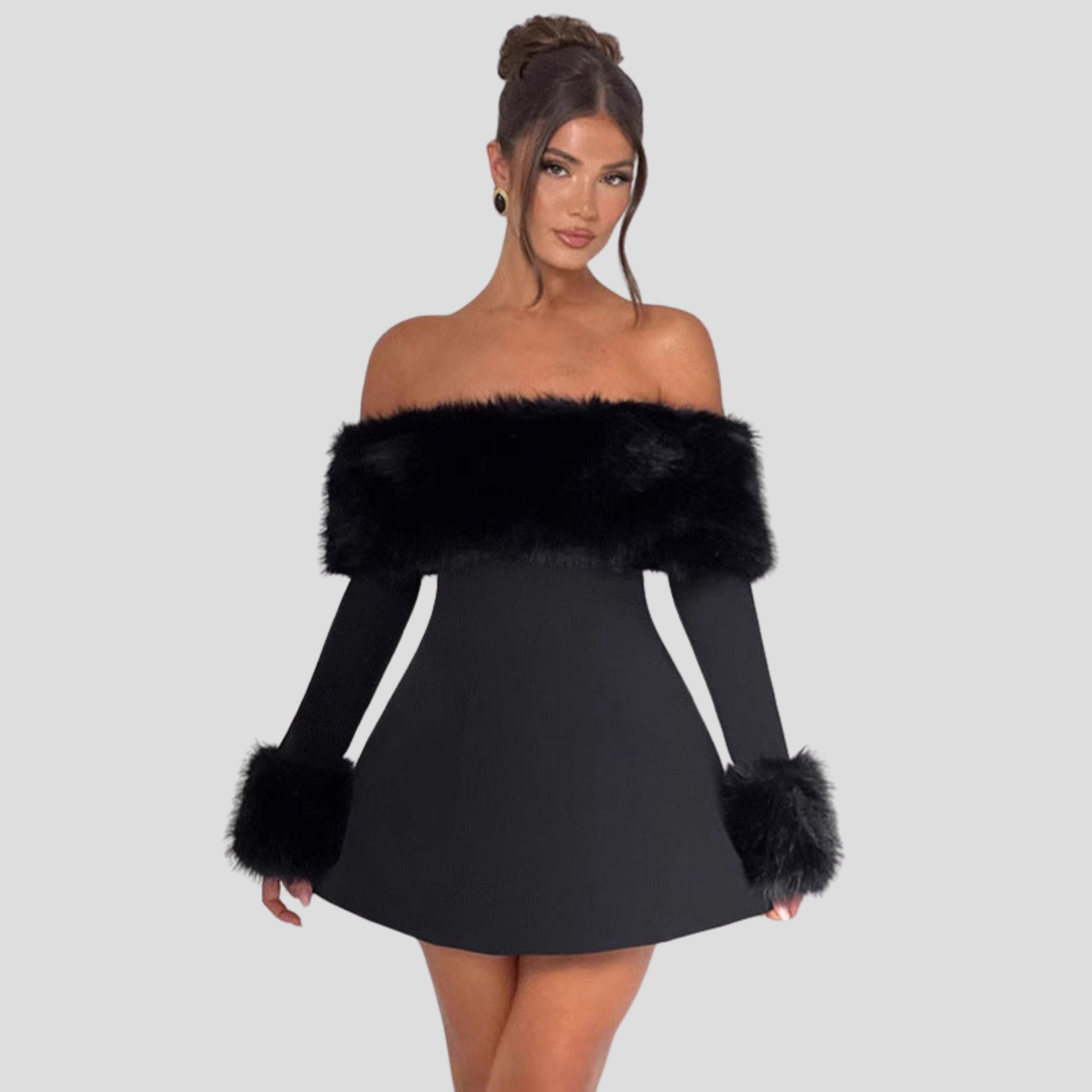 Women Mini Dress | Off-Shoulder Trim Detail & Flared Hem Silhouette for Evening Wear