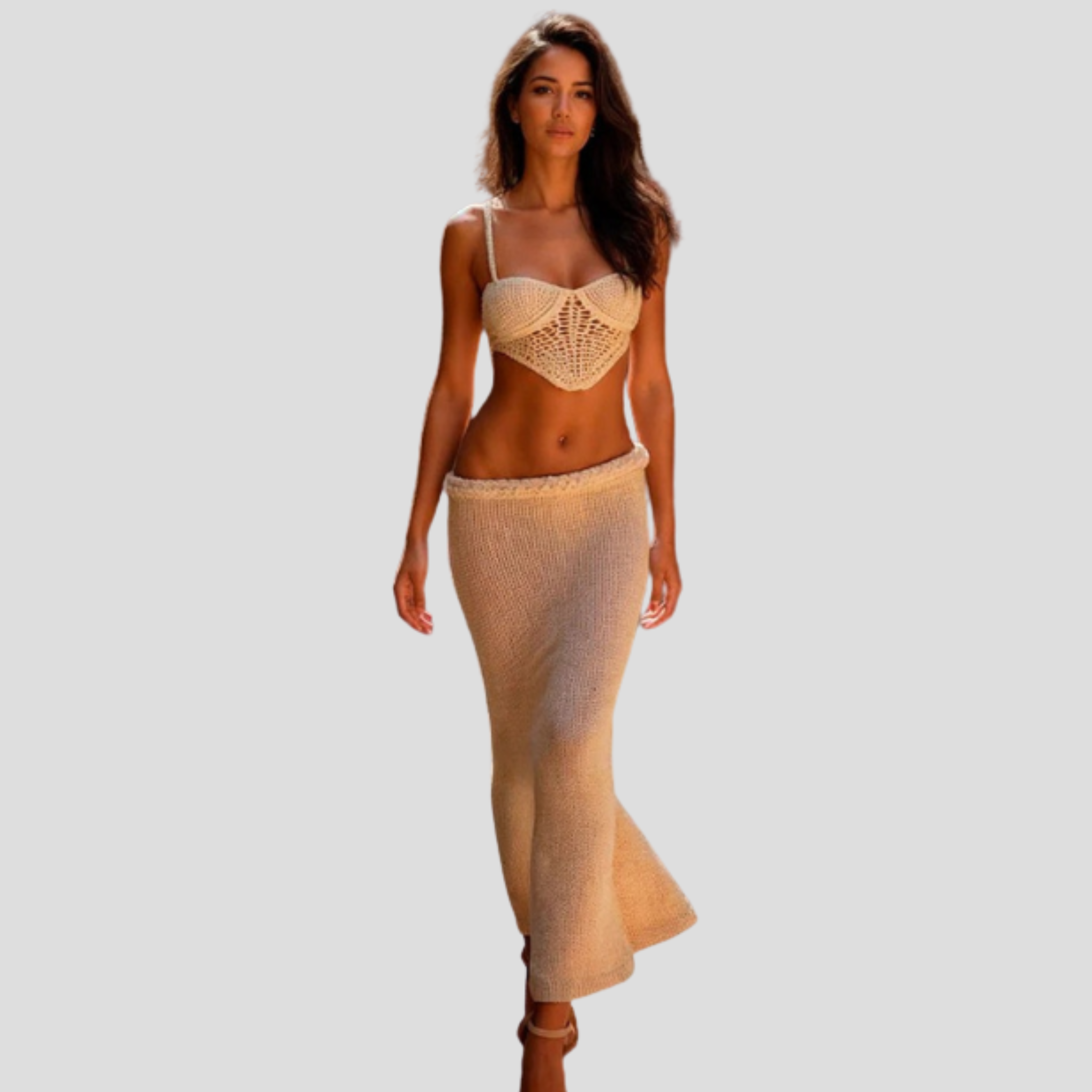 Women Two-Piece Set | Crochet Bralette Form & Full-Length Skirt Alignment for Seasonal Wear