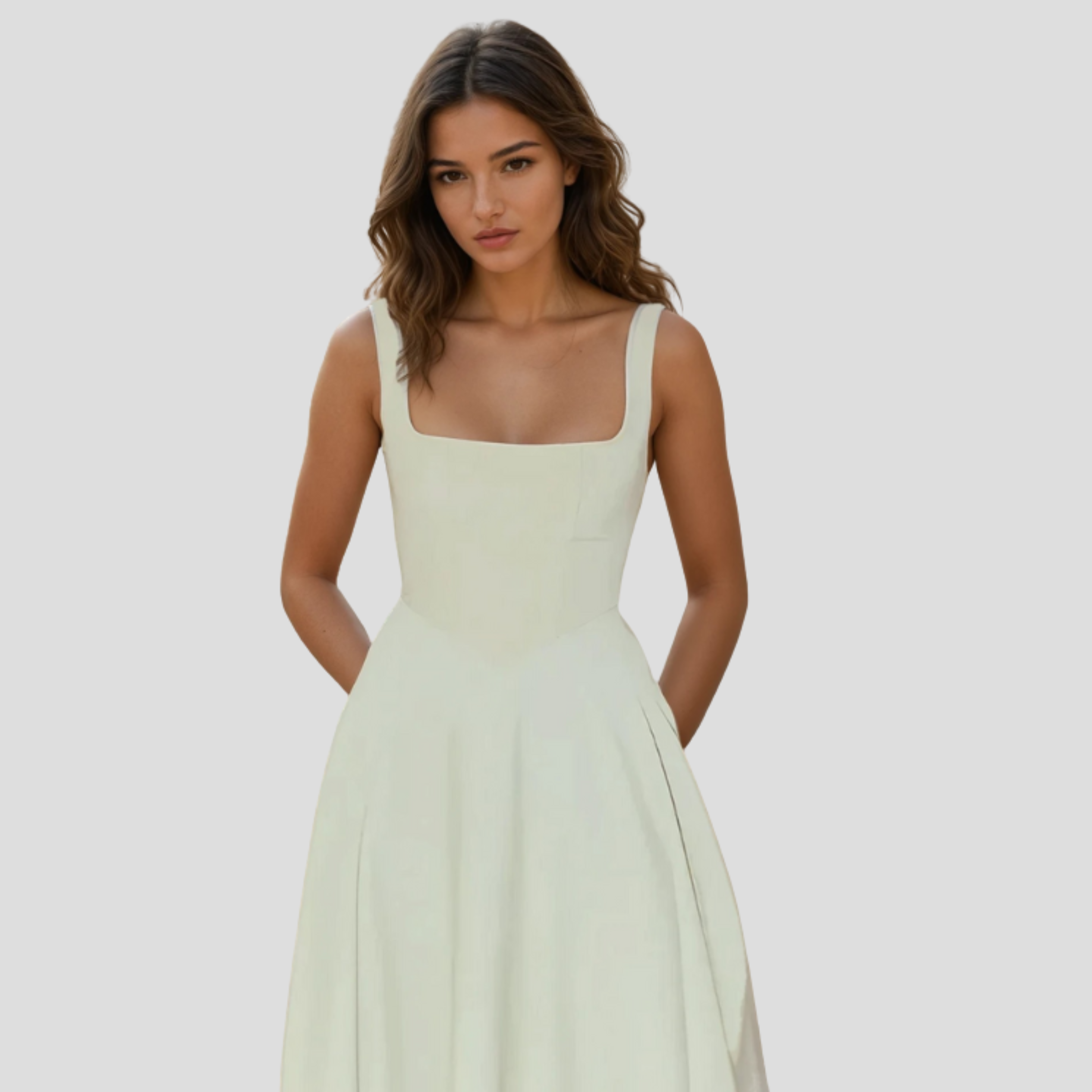 Women Midi Dress | Square Neckline Detail & A-Line Silhouette for Formal Wear