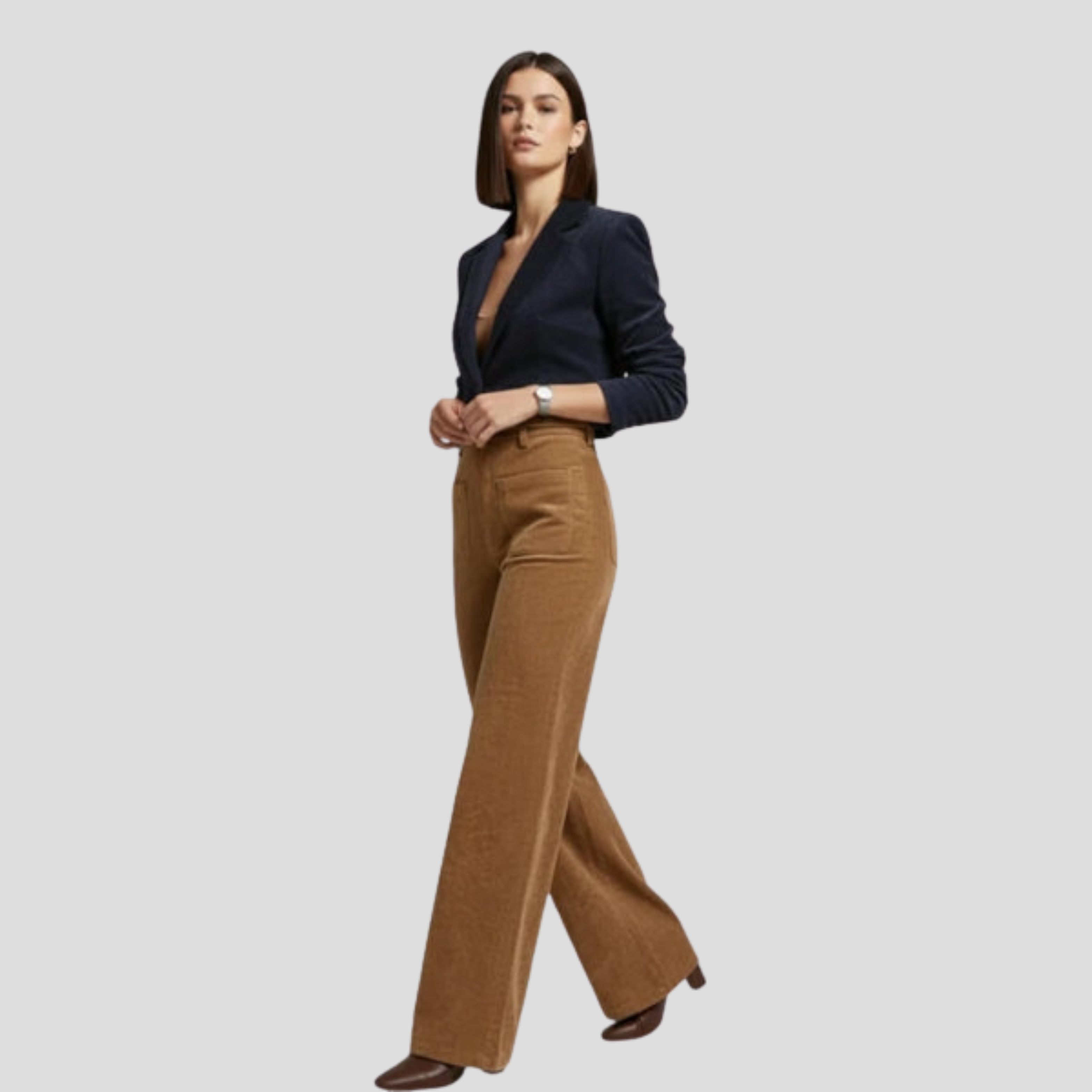 Women Wide-Leg Trousers | High-Waist Design & Vertical Rib Texture for Daily Wear