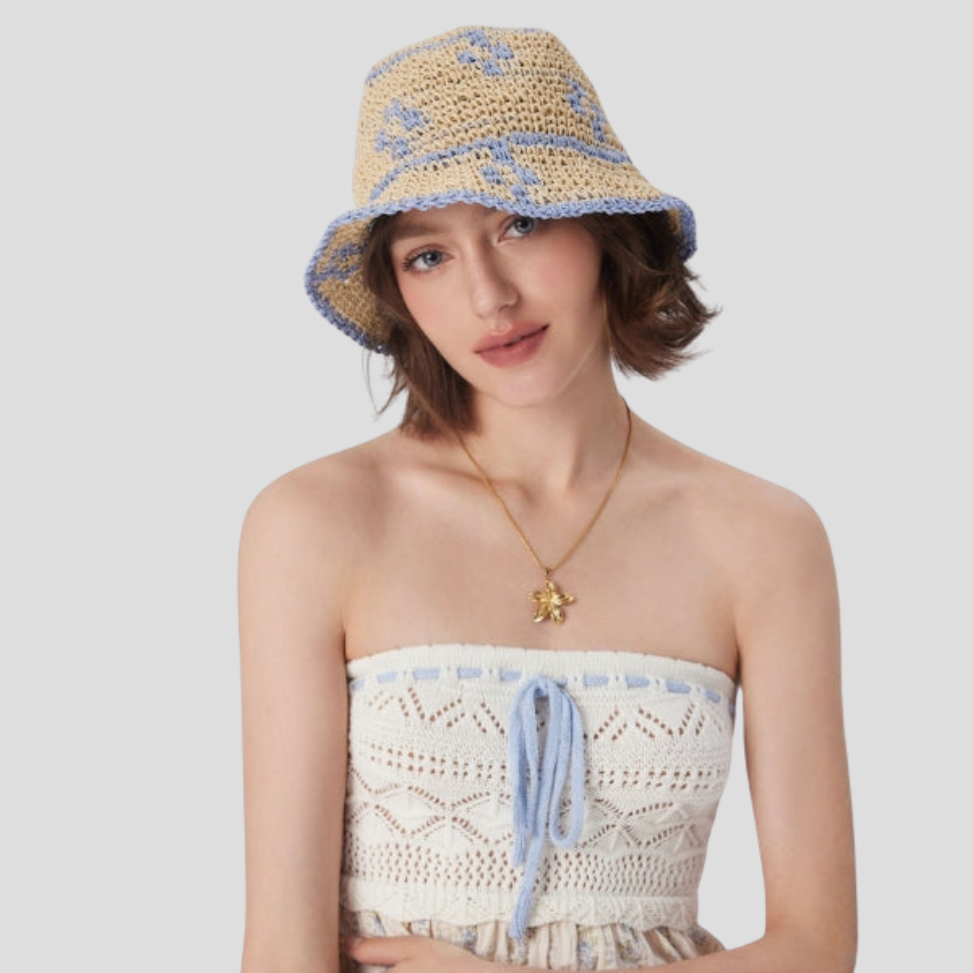 Women Bucket Hat | Two-Tone Woven Pattern & Structured Brim Silhouette for Summer Wear