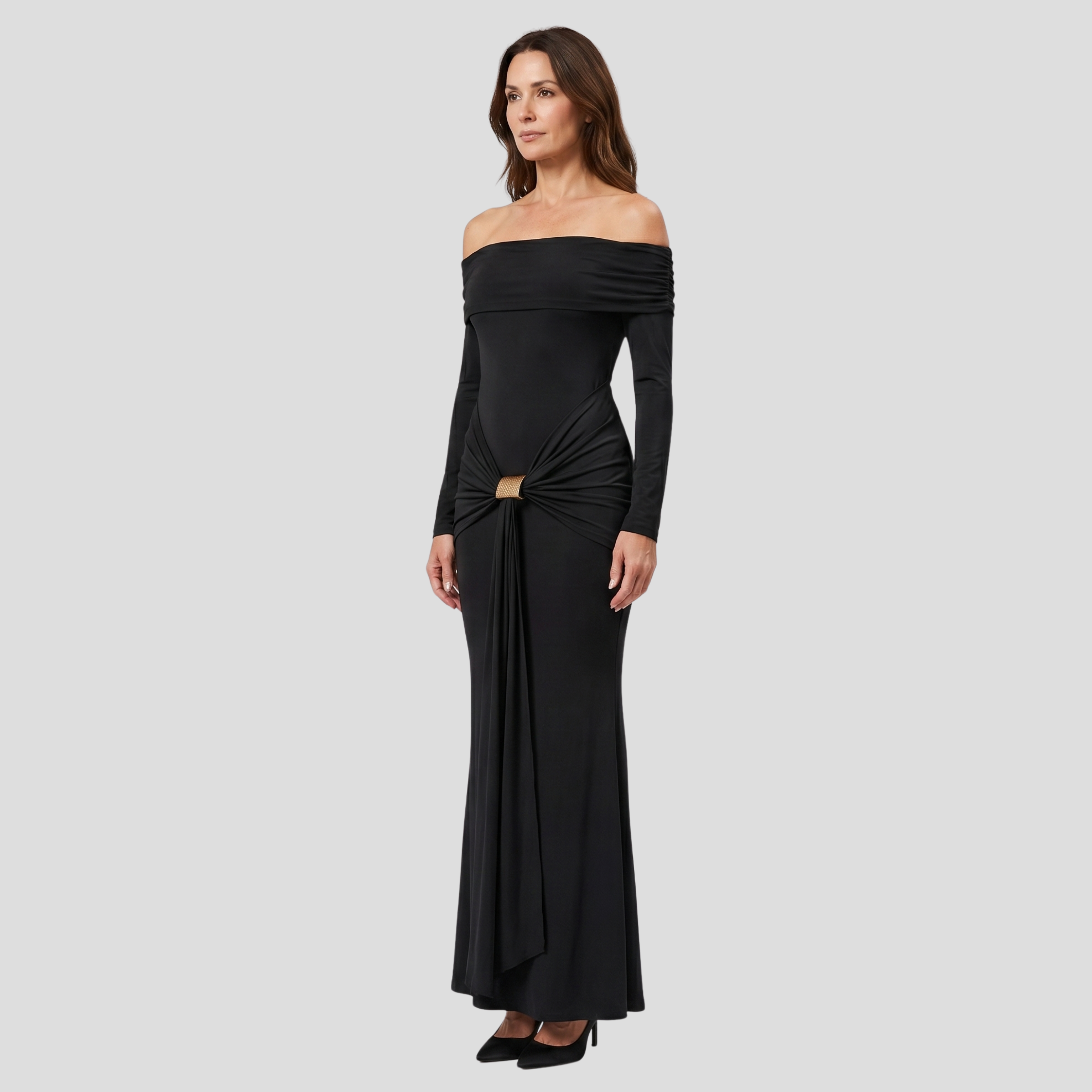 Women Maxi Dress | Off-Shoulder Neckline Form & Front Detail Alignment for Occasion Wear