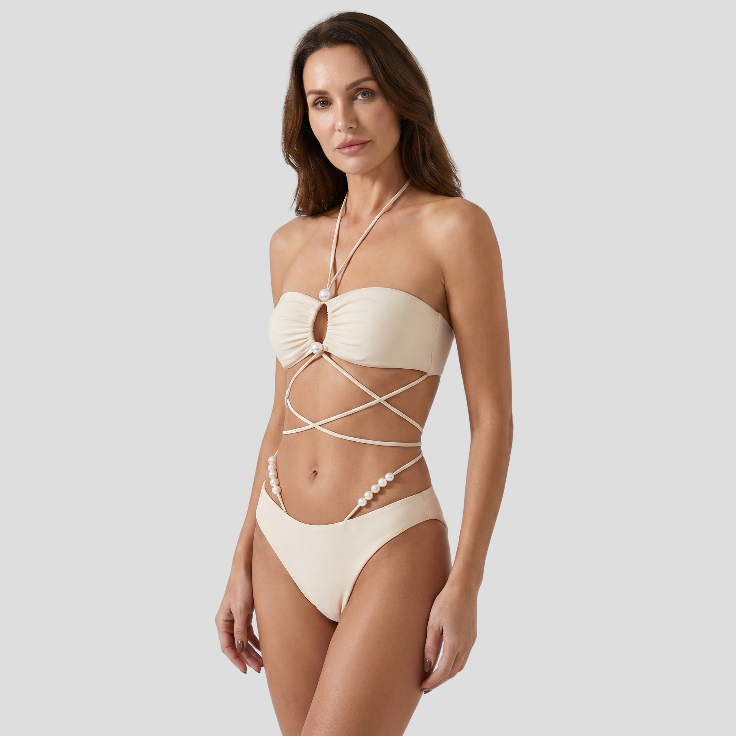 Women Bikini Set | Pearl Detail Form & Wrap-Tie Alignment for Swimwear