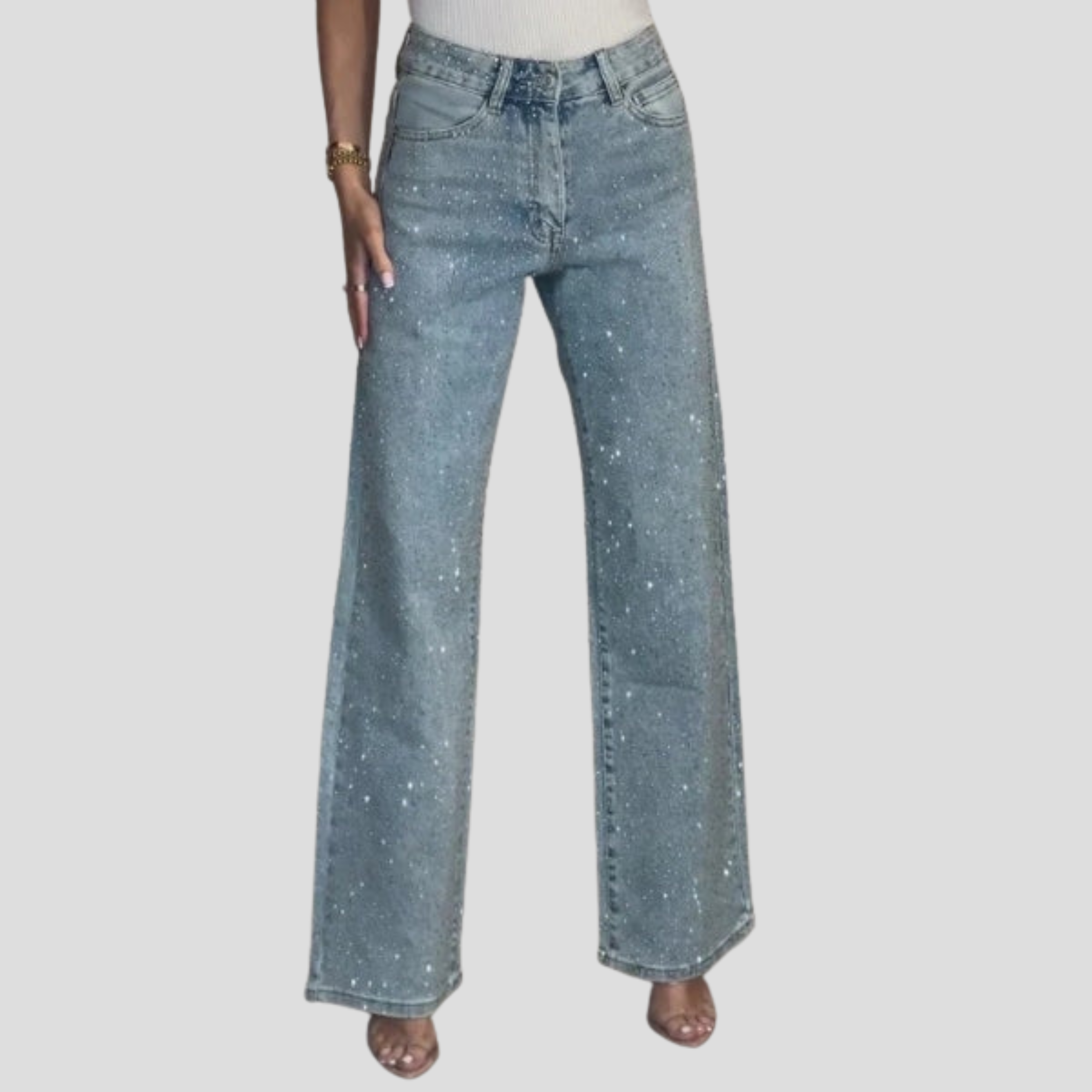 Women Straight Jeans | High-Waist Design & Diamante Embellished Silhouette for Evening Wear
