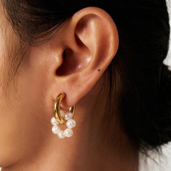 Women Hoop Earrings | Mismatched Hoop Form & Bead Drop Detail for Daily and Evening Styling