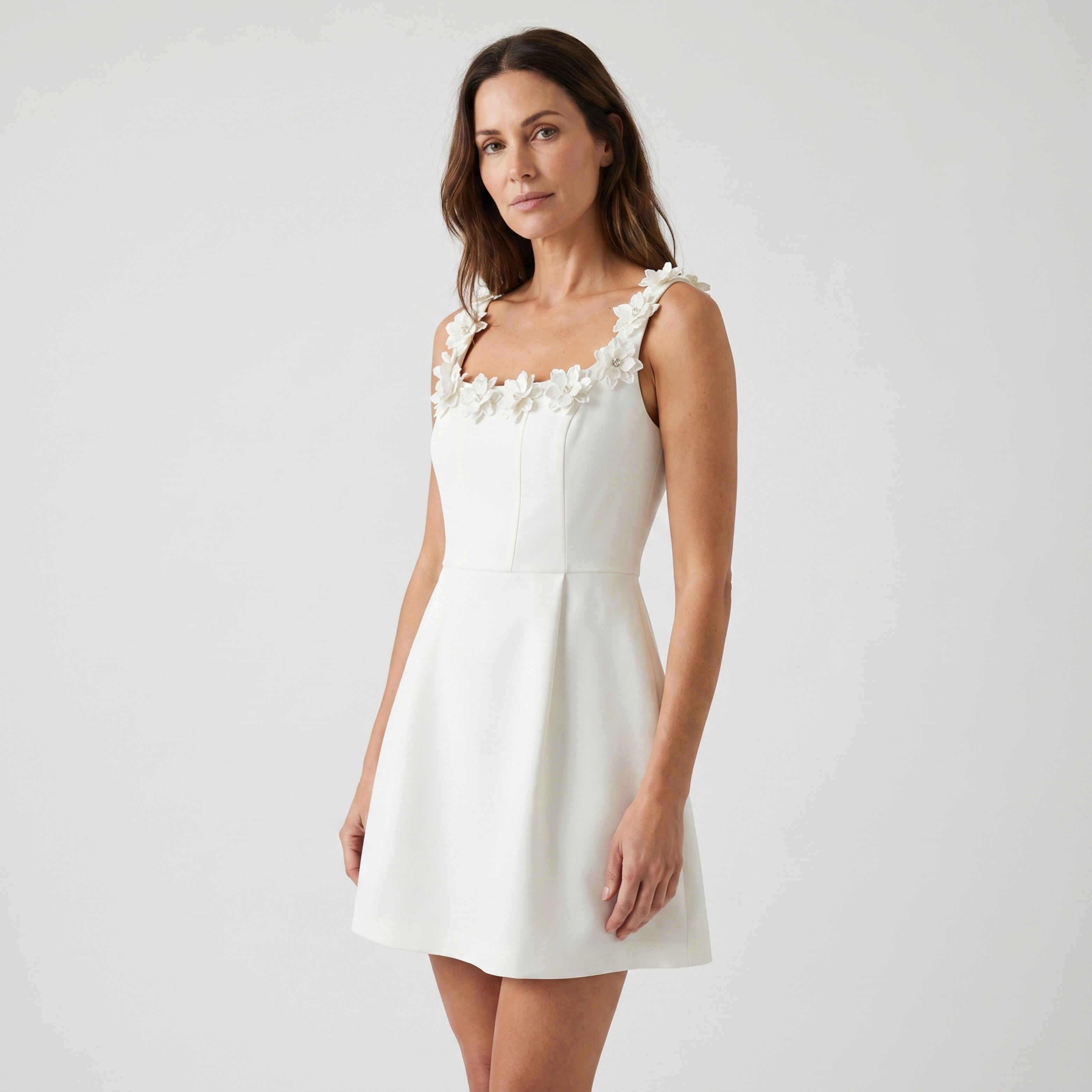 Women Mini Dress | Square Neckline Form & Floral Strap Alignment for Occasion Wear