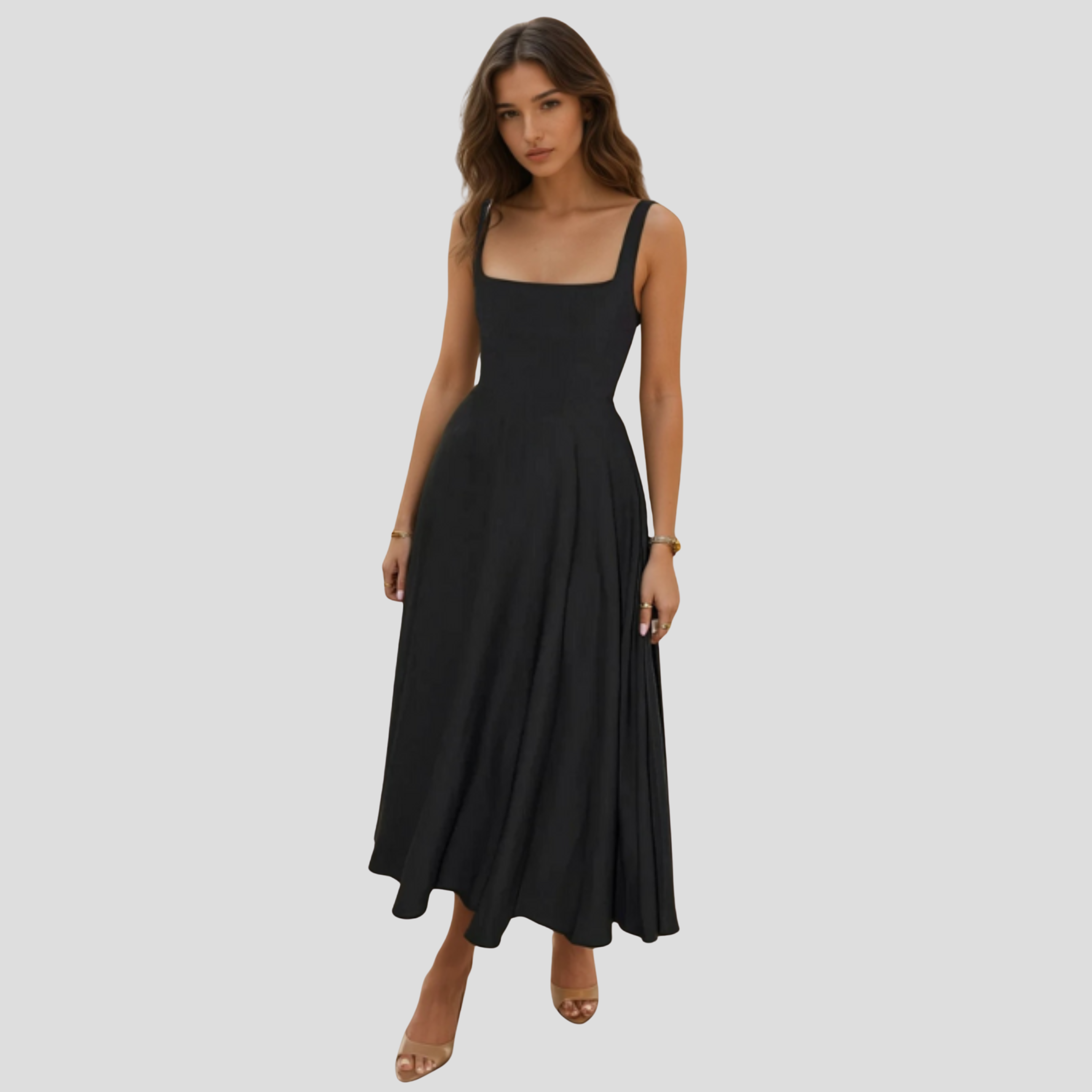 Women Midi Dress | Square Neckline Detail & A-Line Silhouette for Formal Wear