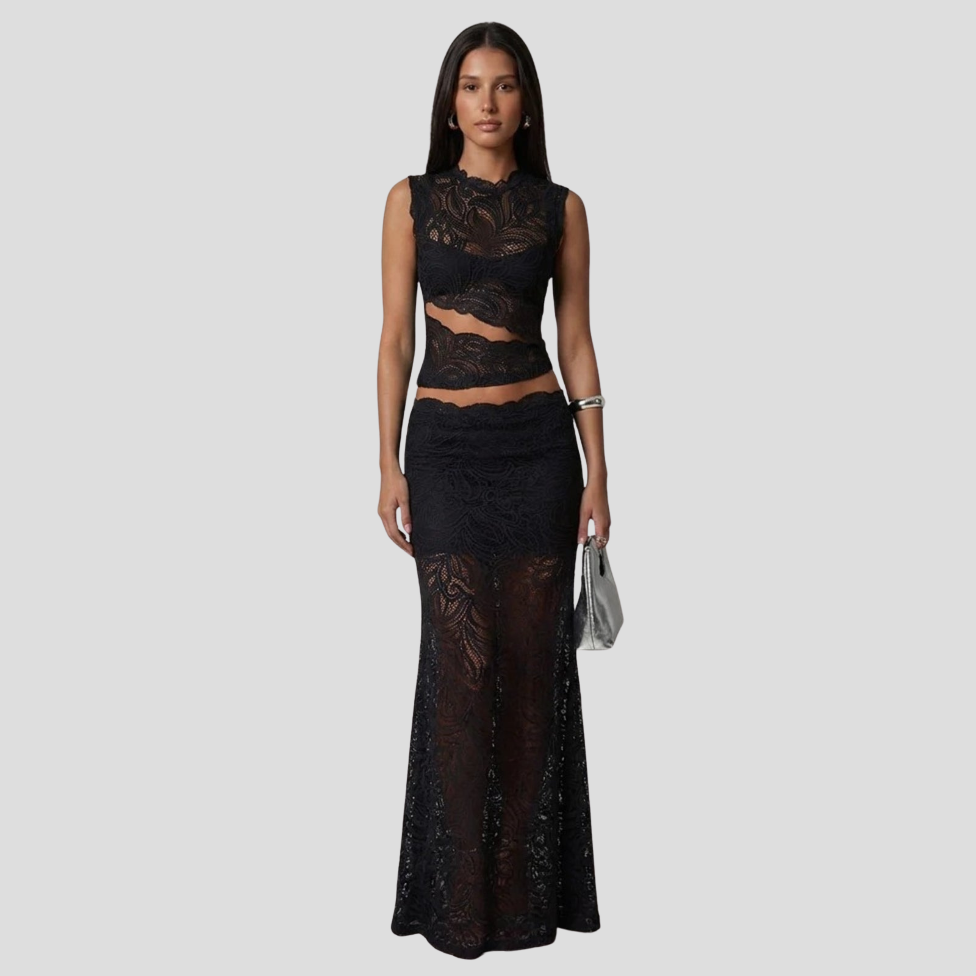 Women Maxi Set | Sleeveless Cropped Upper & High-Waist Skirt Alignment for Occasion Wear