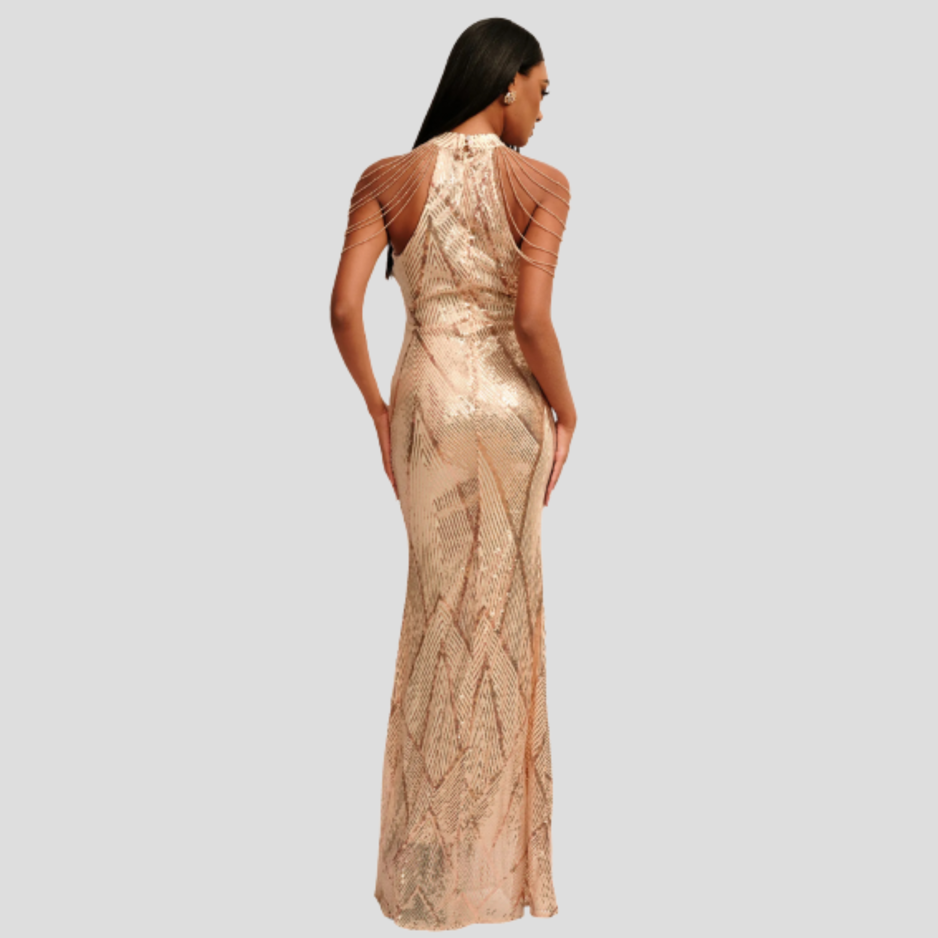 Women Evening Dress | Halter Neckline Detail & Fitted Sequin Silhouette for Formal Wear