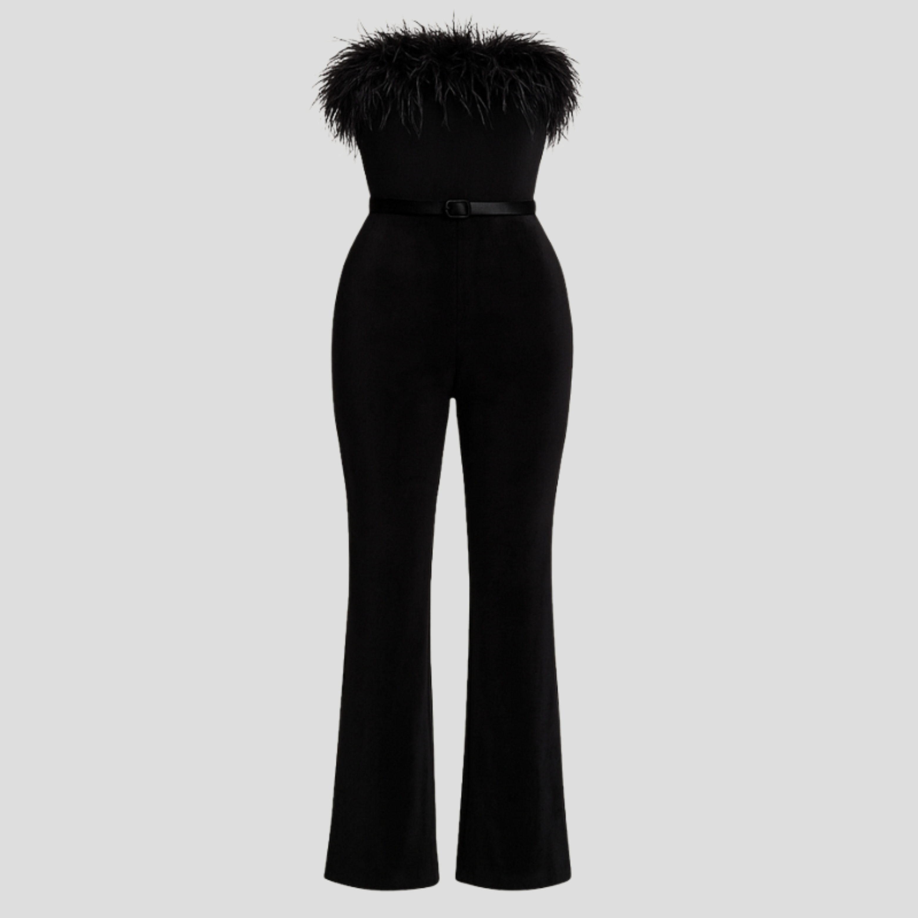 Women Jumpsuit | Strapless Neckline & Feather Trim Detail for Daily Wear