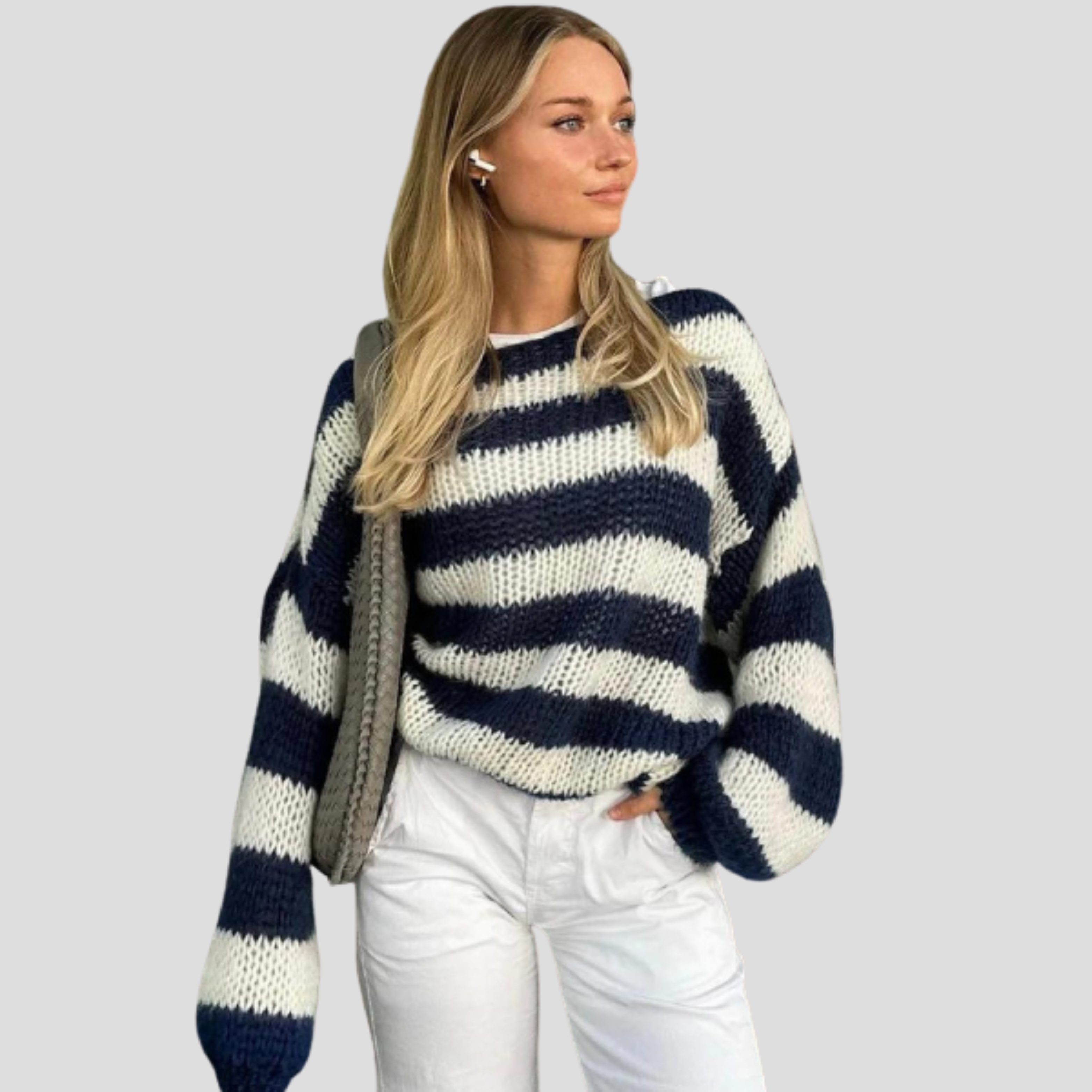 Women Sweater | Striped Surface Design & Straight Silhouette for Daily Wear