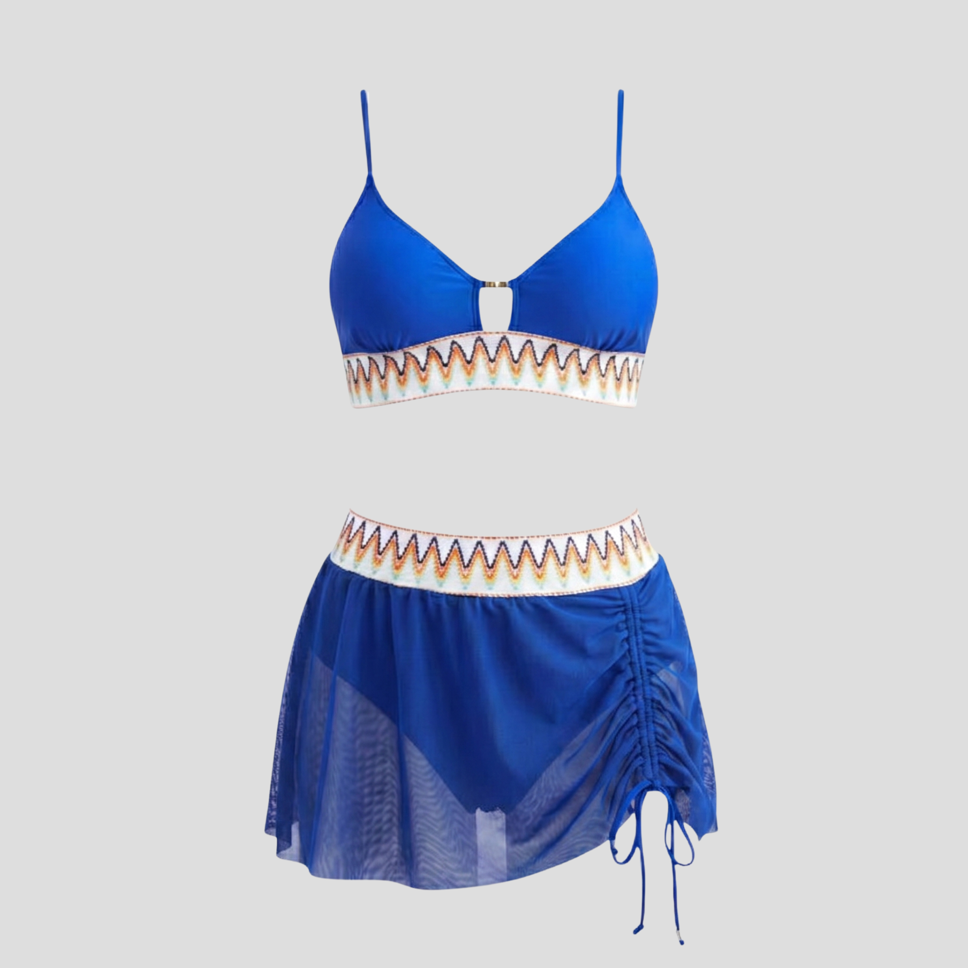 Women Three-Piece Swimwear Set | Embroidered Waistband Form & Tulle Skirt Alignment for Resort Wear