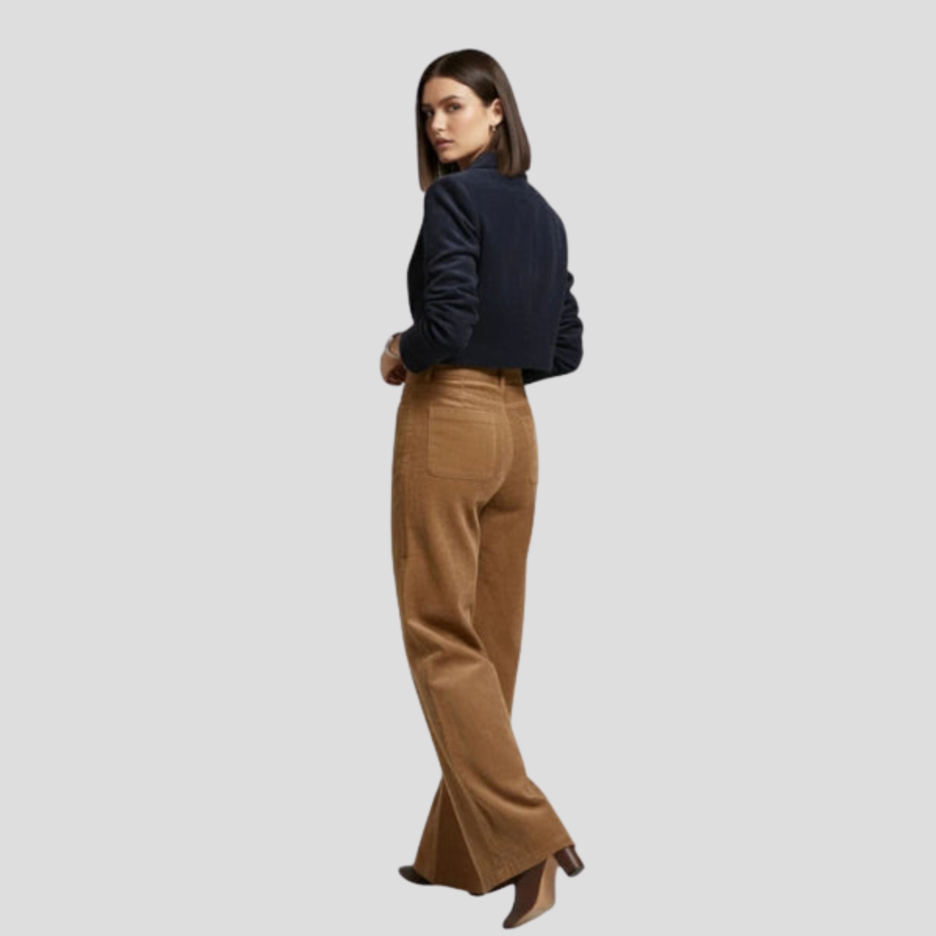 Women Wide-Leg Trousers | High-Waist Design & Vertical Rib Texture for Daily Wear