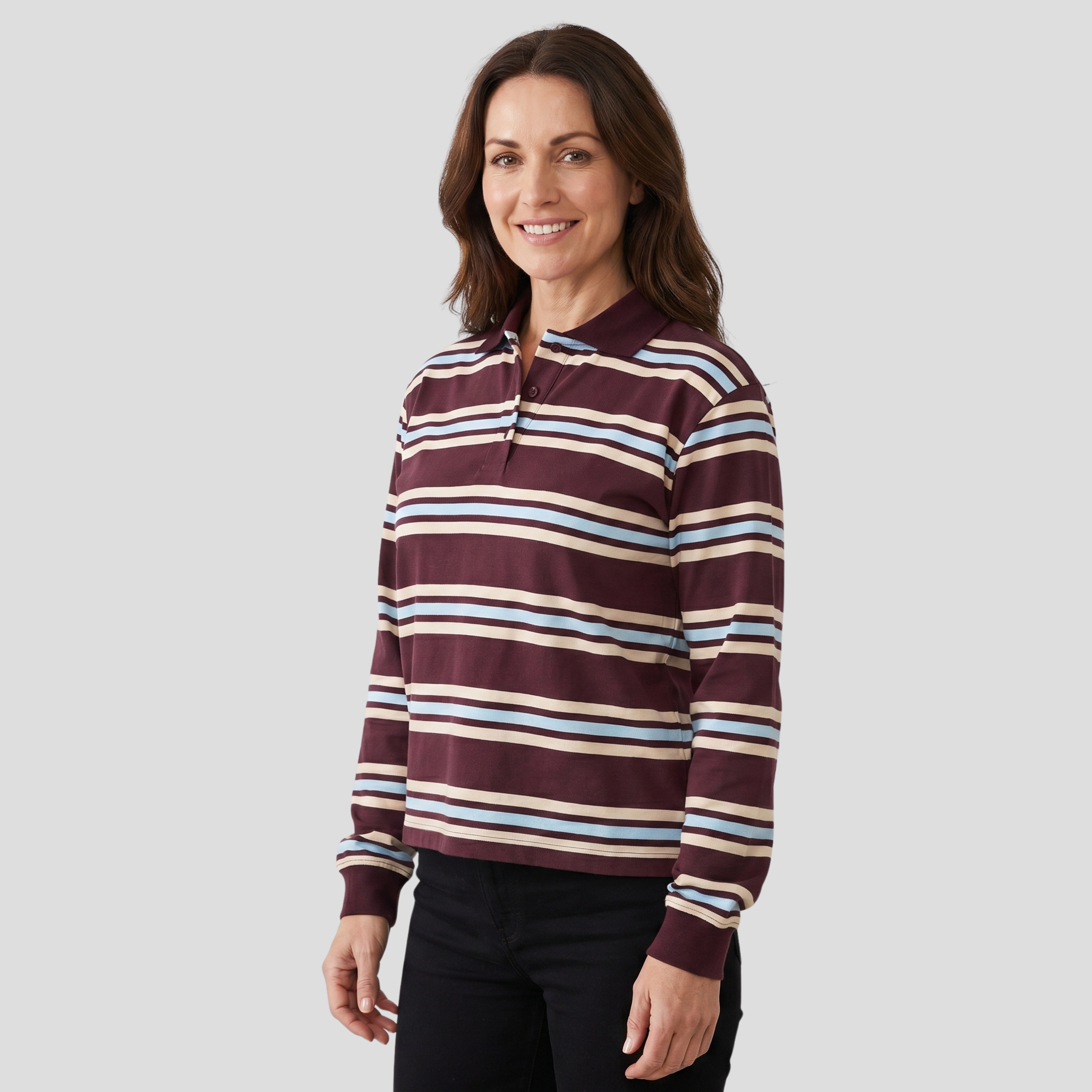 Women Rugby Polo | Striped Surface Definition & Contrast Collar Alignment for Daily Wear