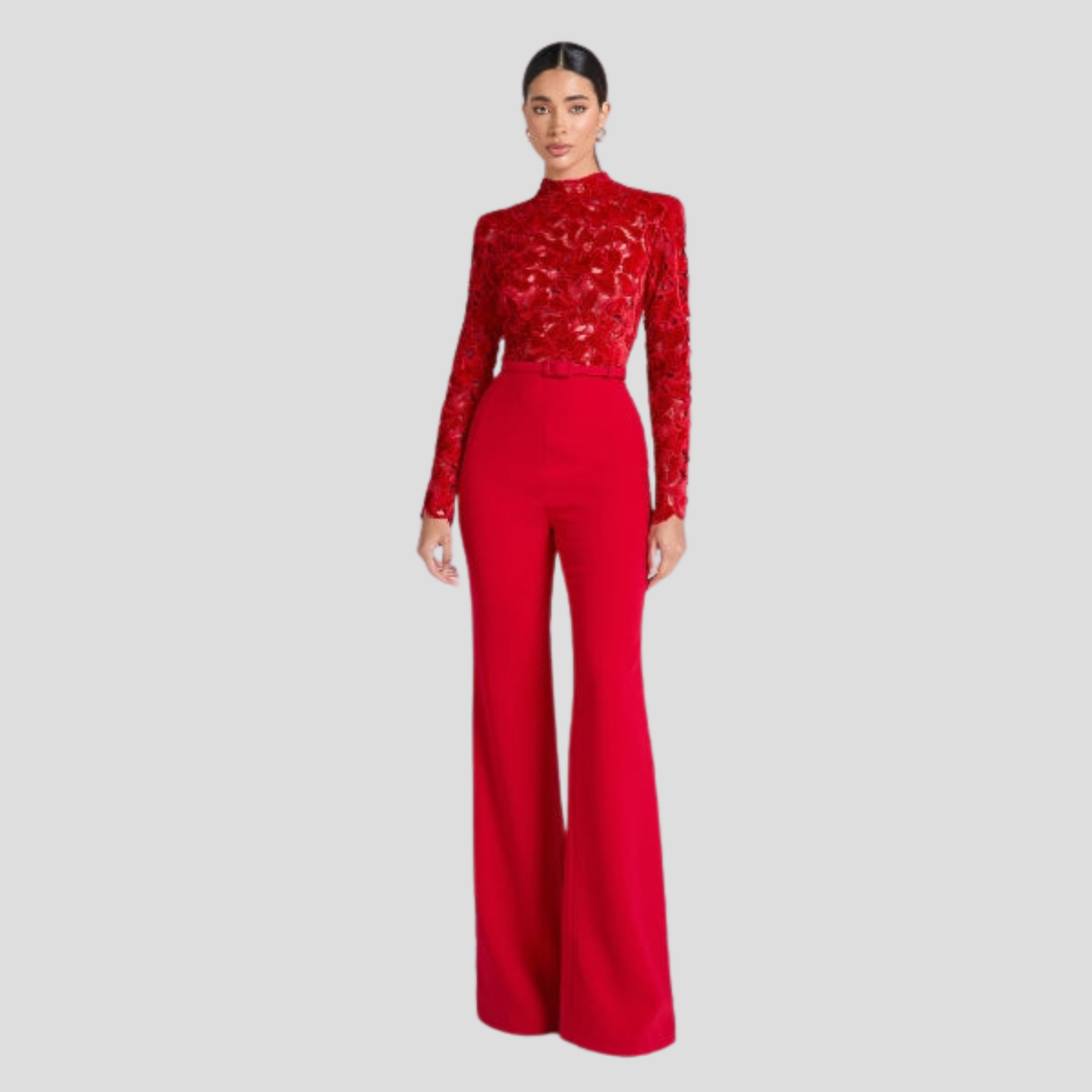 Women Jumpsuit | High Neck Shape & Belted Waist Flared Silhouette for Daily Wear