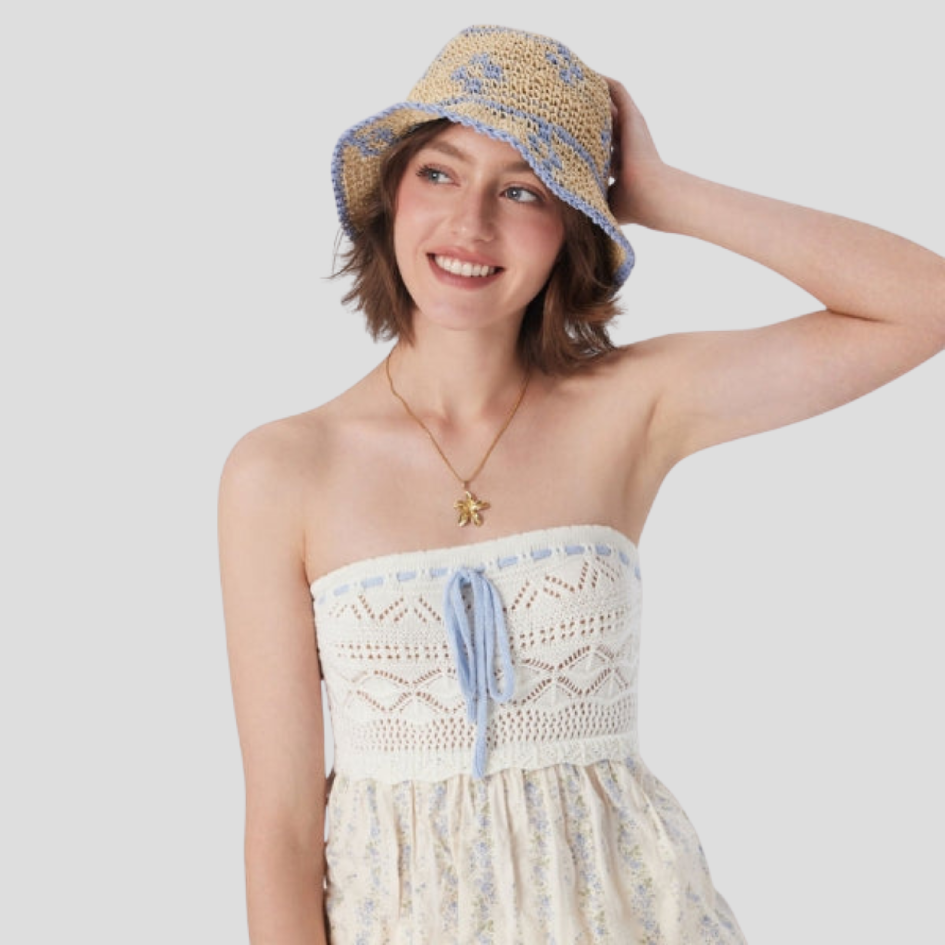 Women Bucket Hat | Two-Tone Woven Pattern & Structured Brim Silhouette for Summer Wear