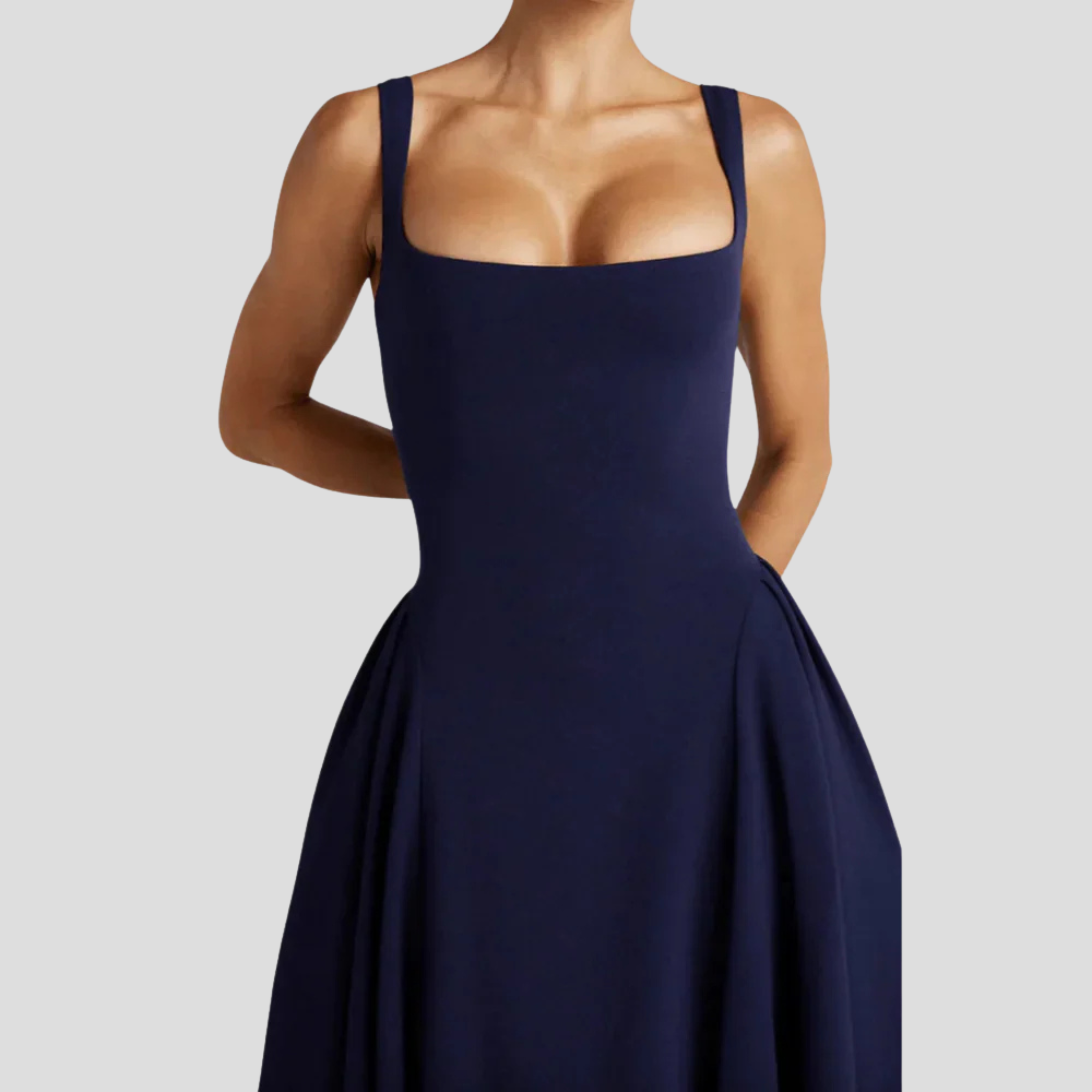 Women Midi Dress | Structured Waist Detail & Vertical Pleat Silhouette for Day Wear