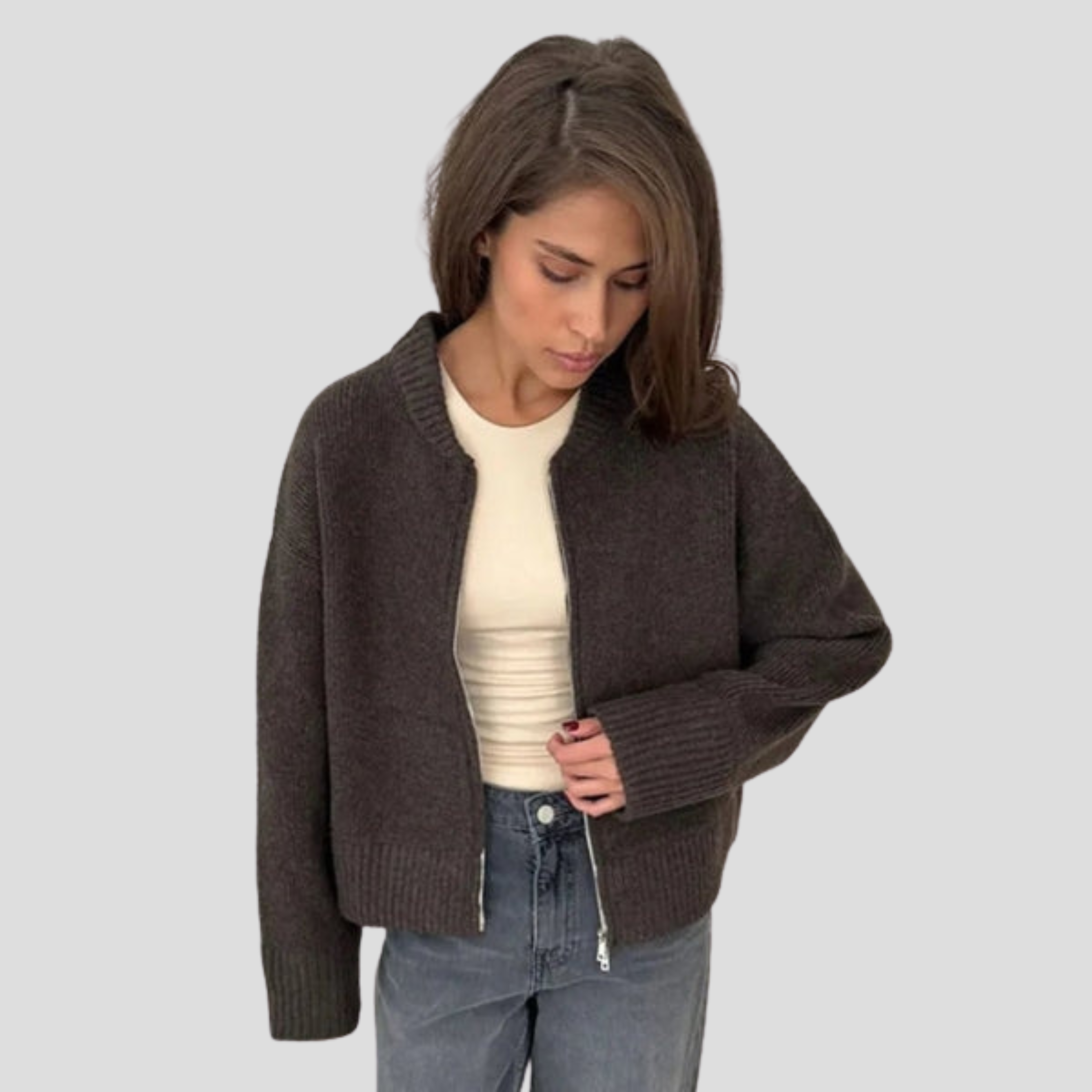 Women Cardigan | Zip Front Layout & Relaxed Silhouette for Daily Wear