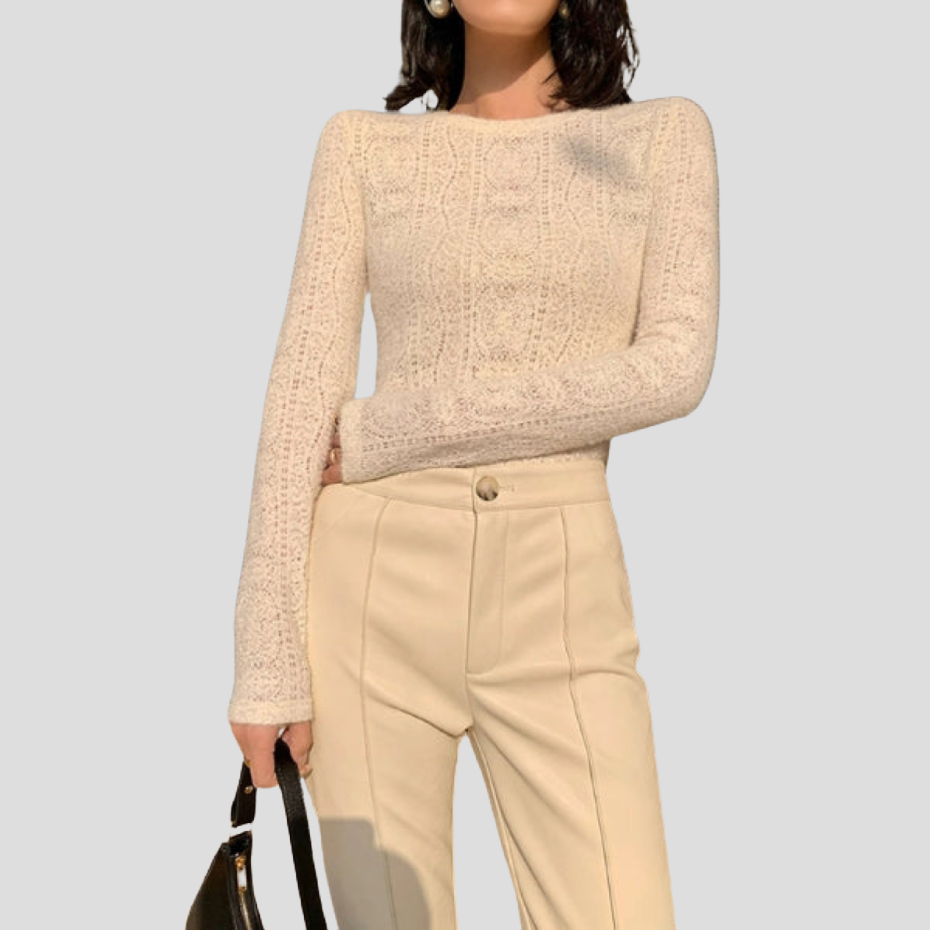 Women Sweater | Open Knit Pattern & Rounded Neck Silhouette for Daily Wear