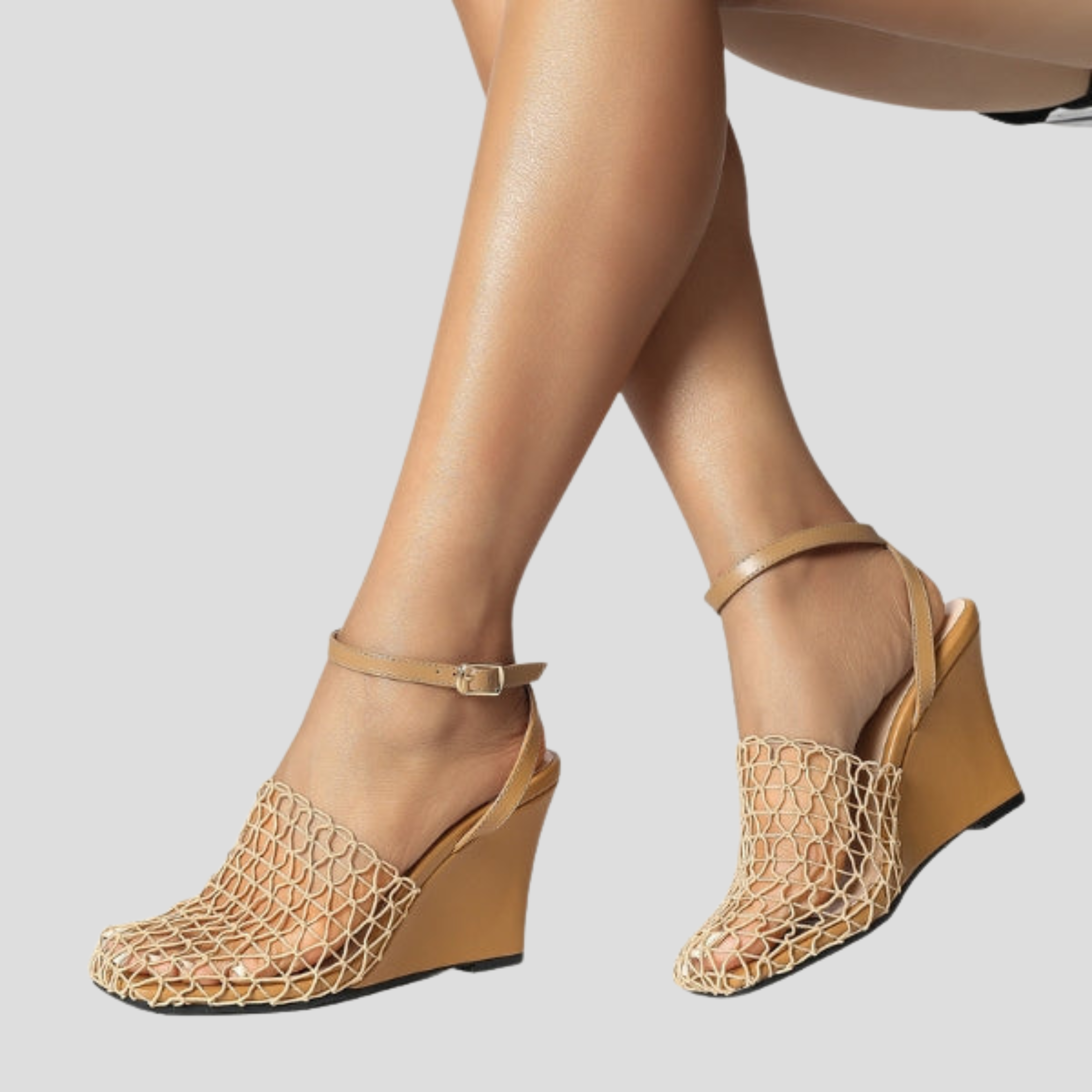 Women Sandals | Square Toe Shape & Net-Detail Wedge Silhouette for Summer Wear