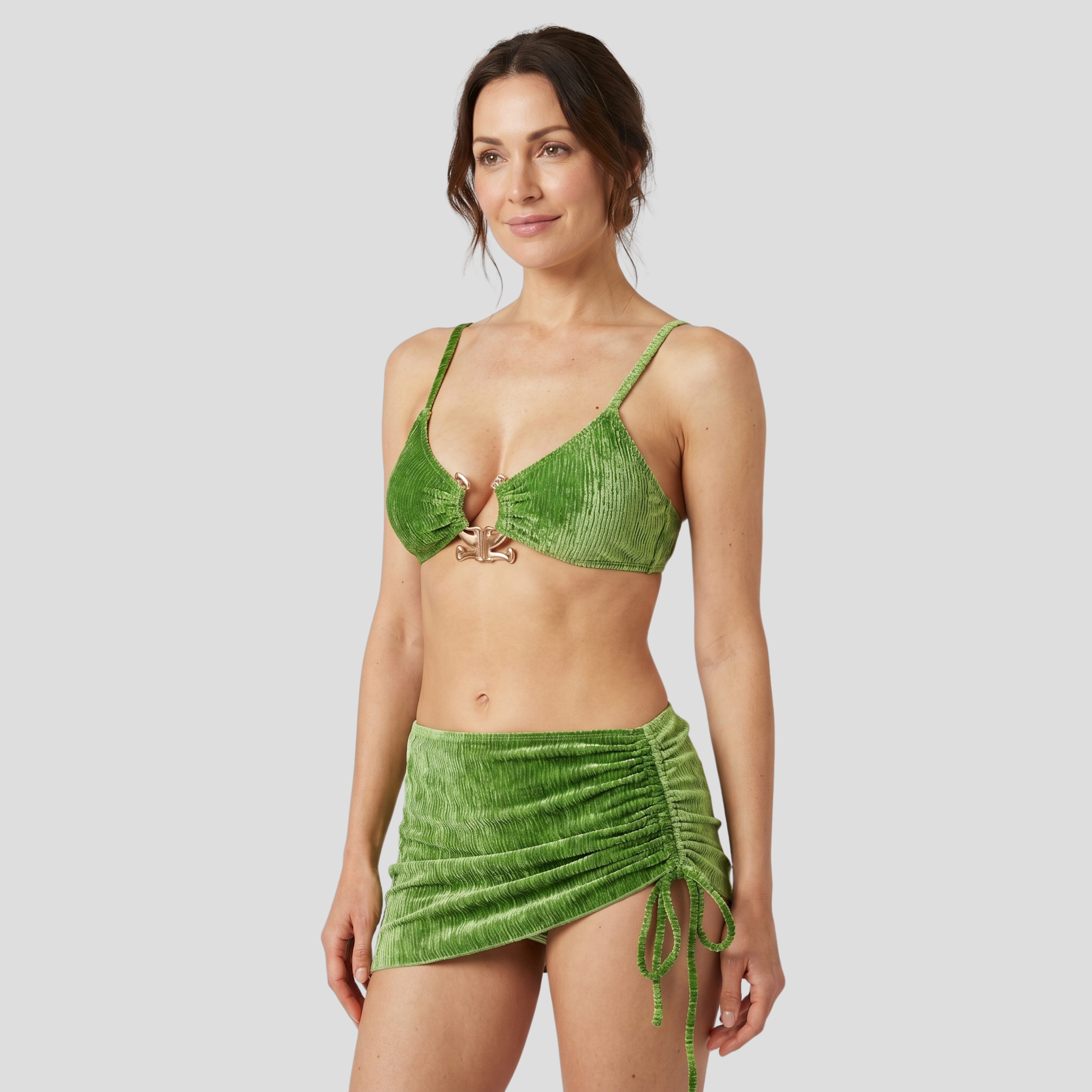 Women Three-Piece Set | Ruched Form & Drawstring Detail Alignment for Resort Wear