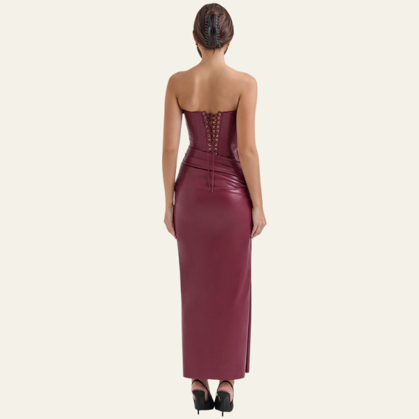 The Palermo Leather Corset Maxi Strapless Dress