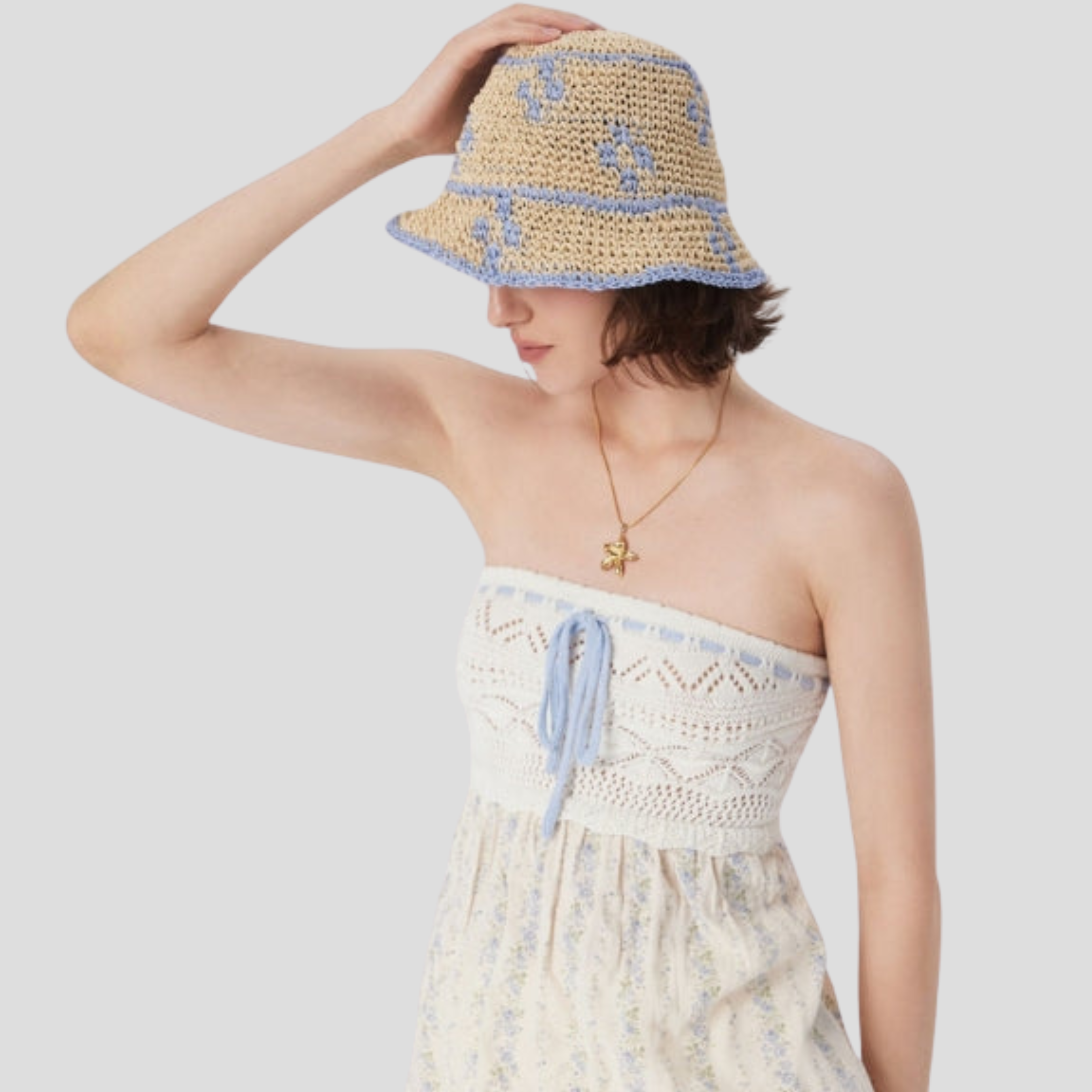 Women Bucket Hat | Two-Tone Woven Pattern & Structured Brim Silhouette for Summer Wear