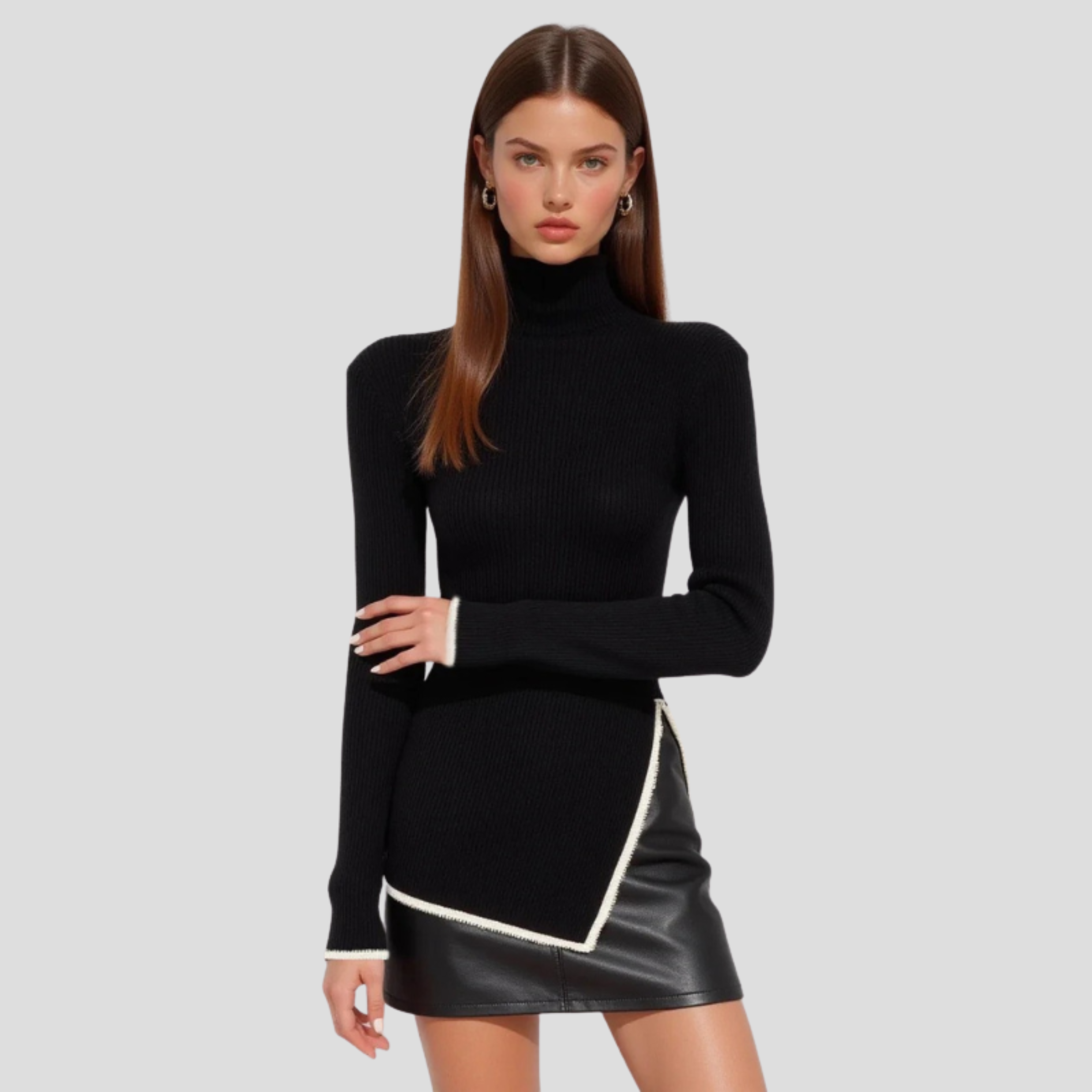 Women Sweater | Slim Silhouette & Ribbed High Neck Design for Daily Wear