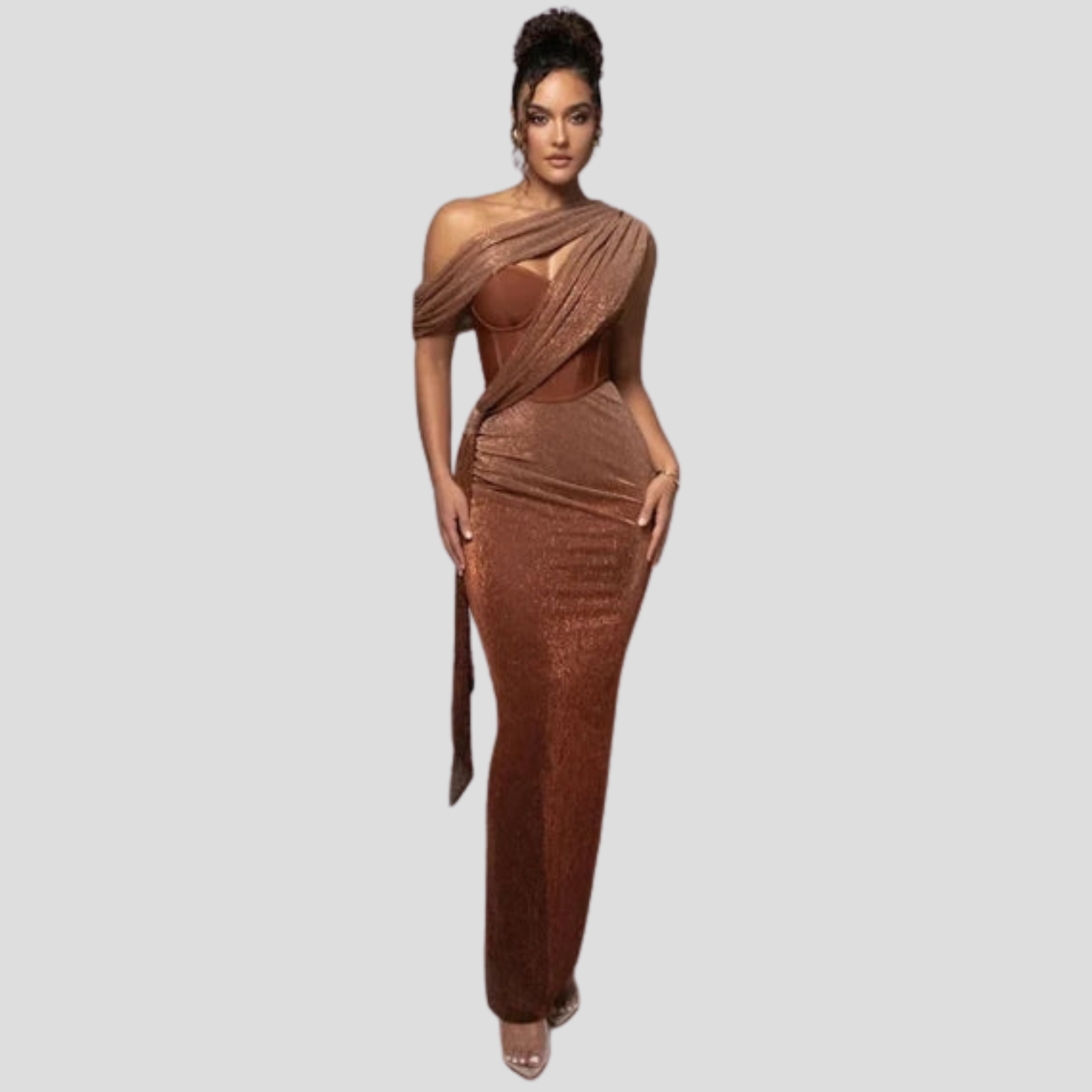 Women Maxi Dress | One-Shoulder Neckline & Draped Floor-Length Silhouette for Evening Wear