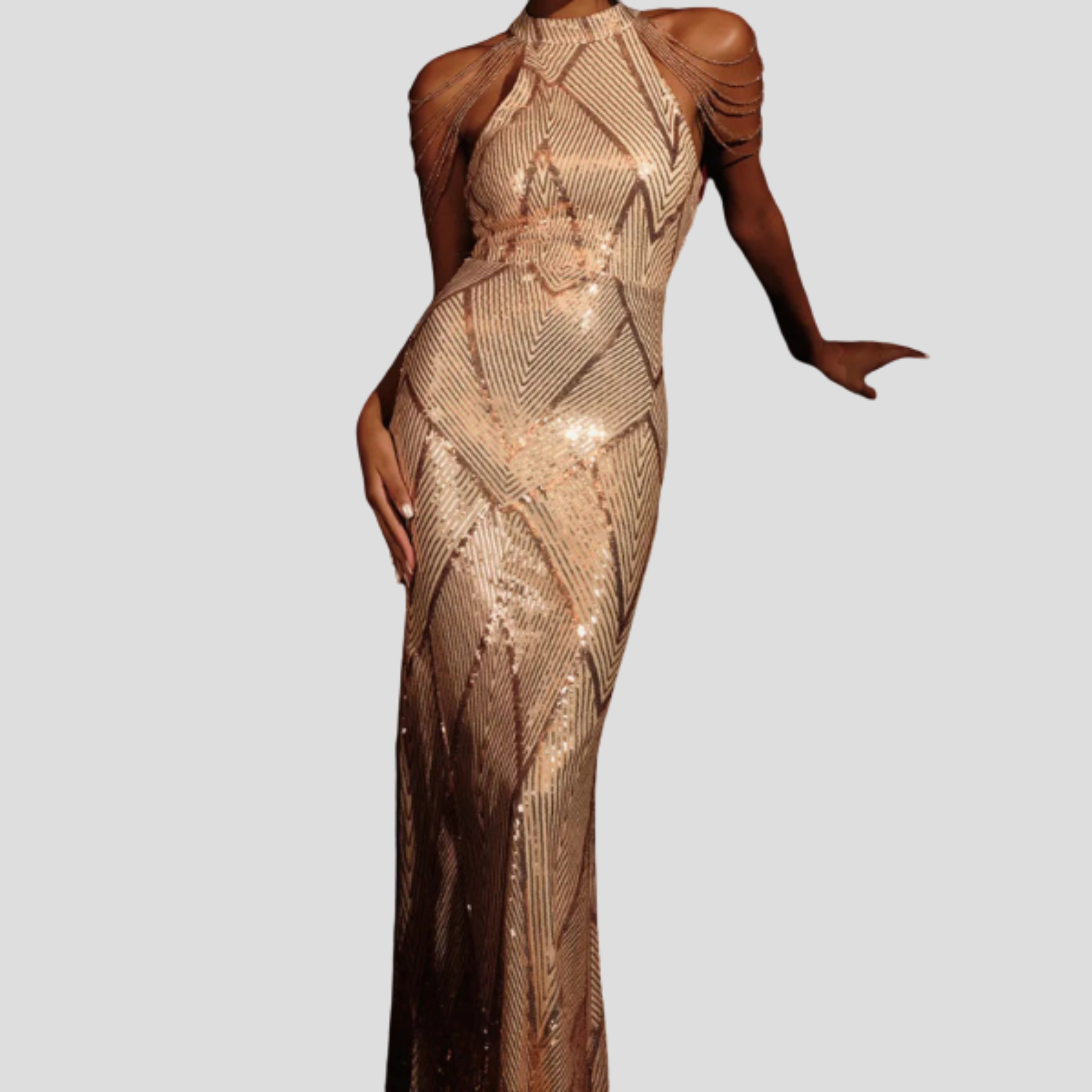 Women Evening Dress | Halter Neckline Detail & Fitted Sequin Silhouette for Formal Wear
