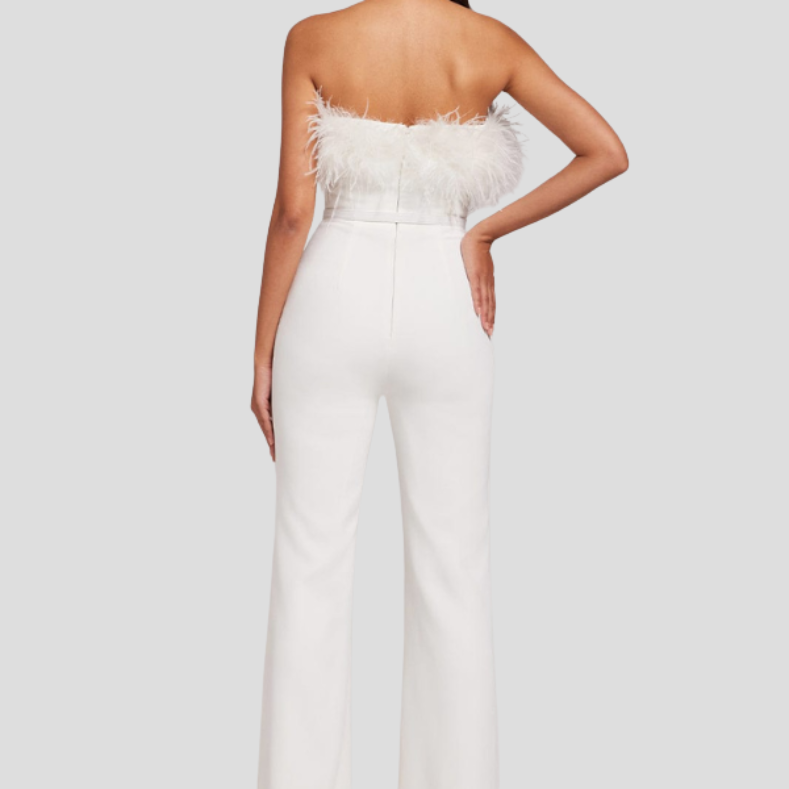 Women Jumpsuit | Strapless Neckline & Feather Trim Detail for Daily Wear