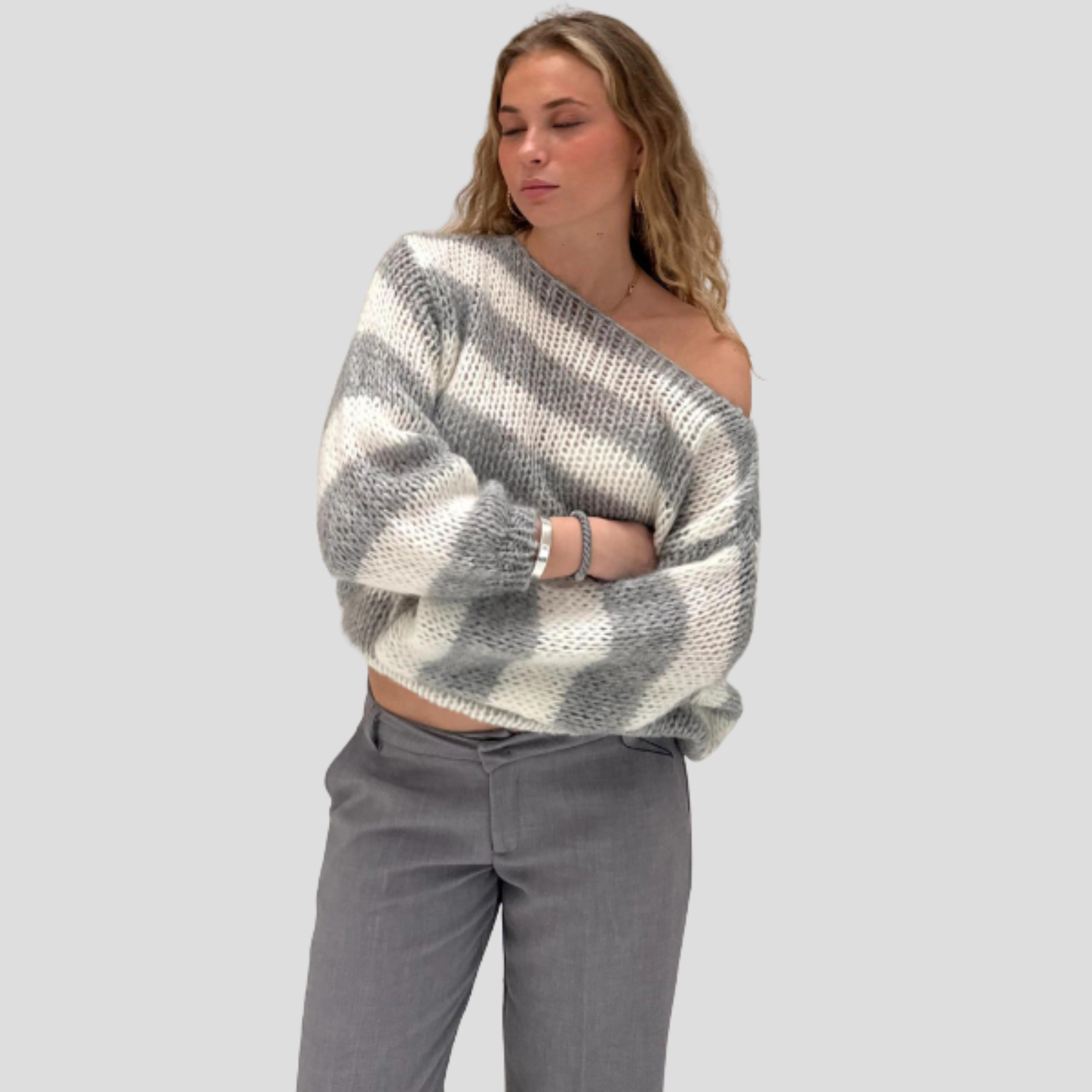 Women Sweater | Striped Surface Design & Straight Silhouette for Daily Wear
