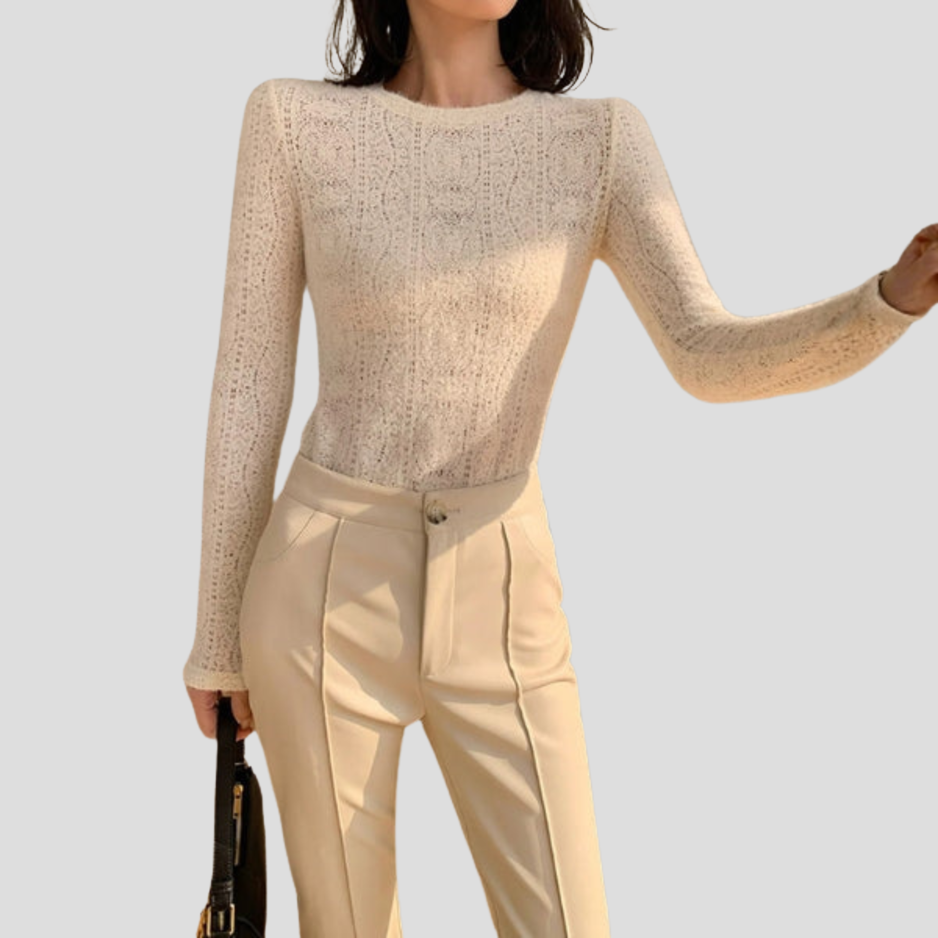 Women Sweater | Open Knit Pattern & Rounded Neck Silhouette for Daily Wear