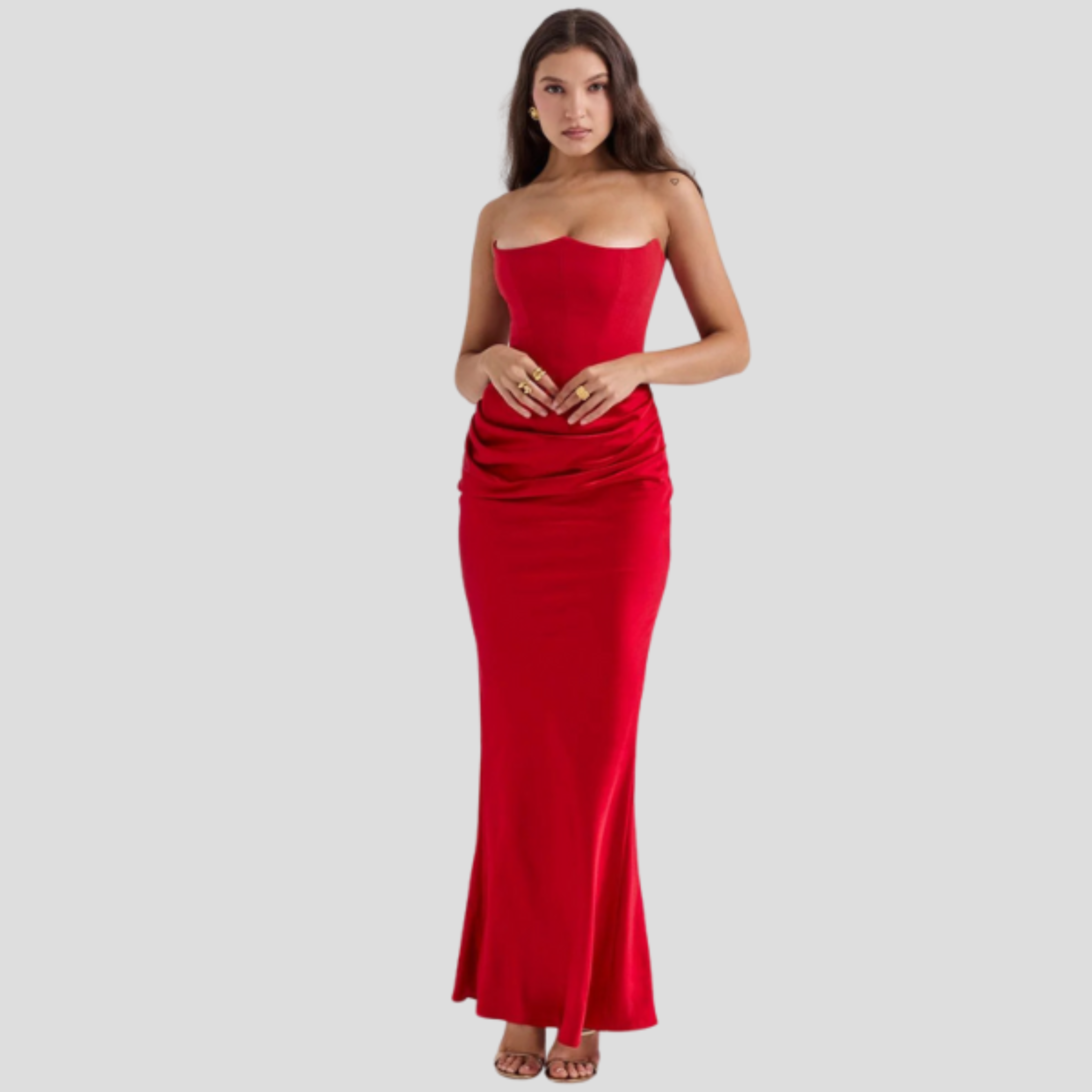 Women Maxi Dress | Strapless Corset Bodice & Draped Waist Silhouette for Evening Wear