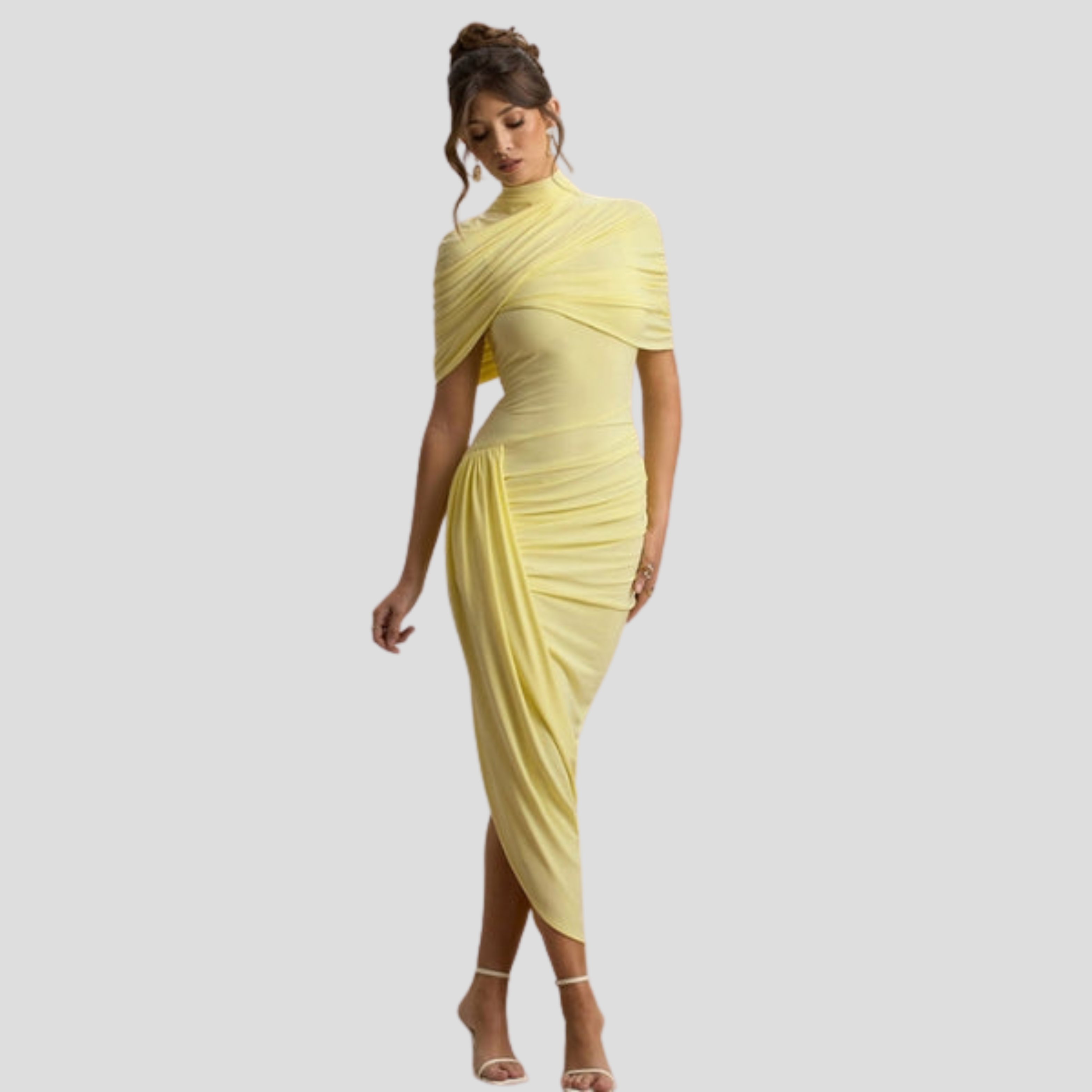 Women Maxi Dress | High Neck Cape Overlay & Asymmetrical Hem Silhouette for Evening Wear