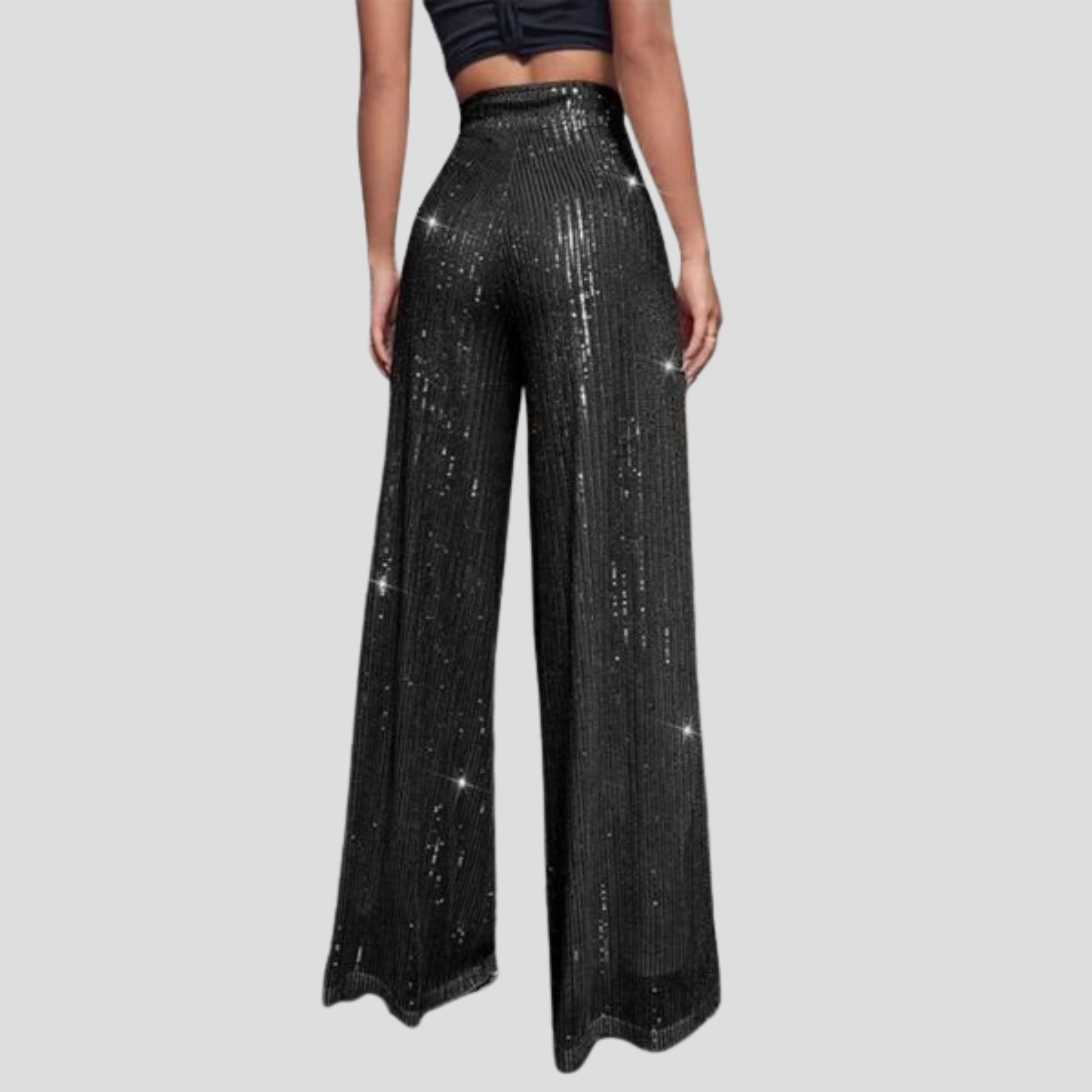 Women Pants | High-Waist Design & Wide-Leg Silhouette with Sequin Surface Detail