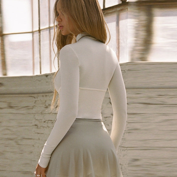 Women Long-Sleeve Top | High Neckline Form & Corset Seam Definition for Daily Wear