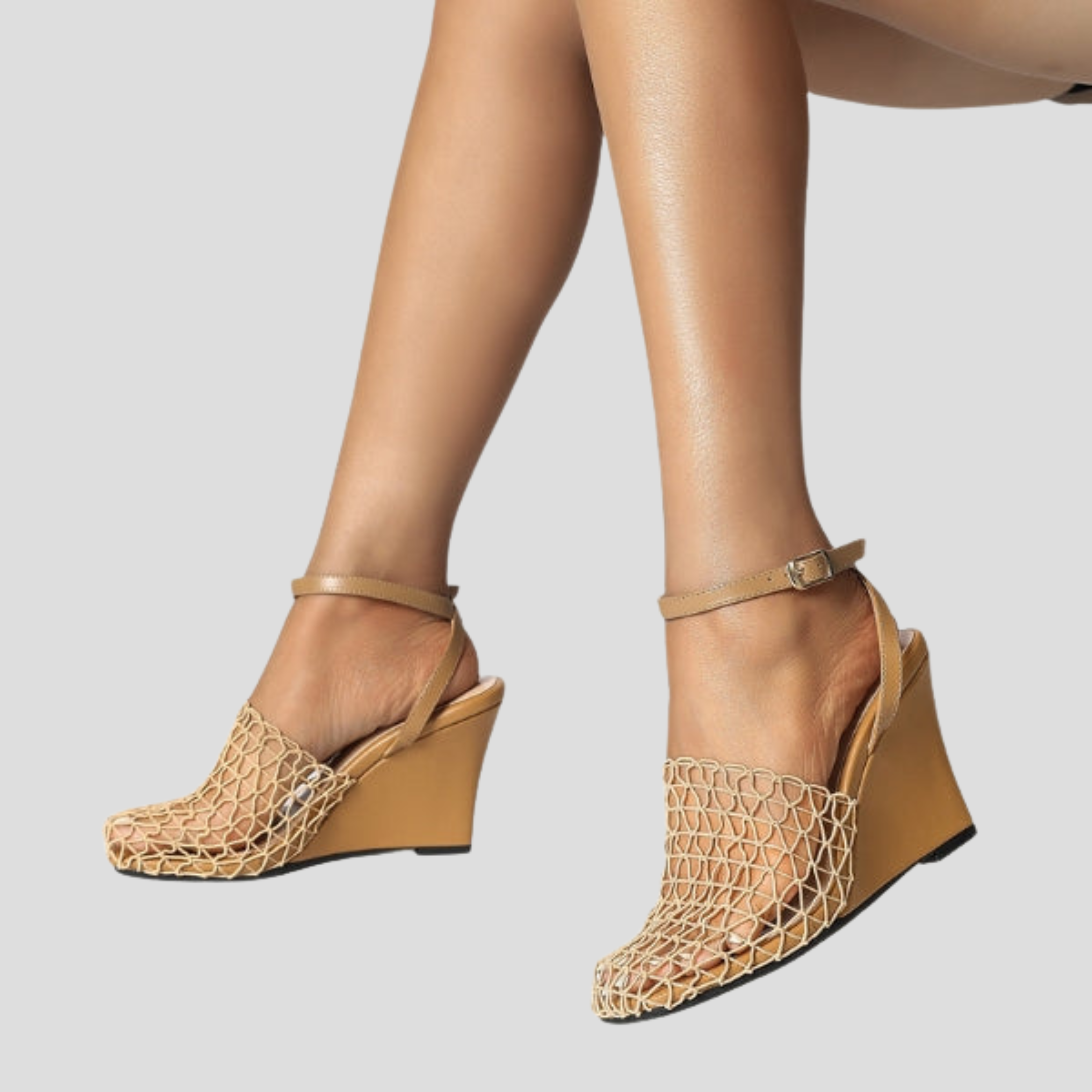 Women Sandals | Square Toe Shape & Net-Detail Wedge Silhouette for Summer Wear