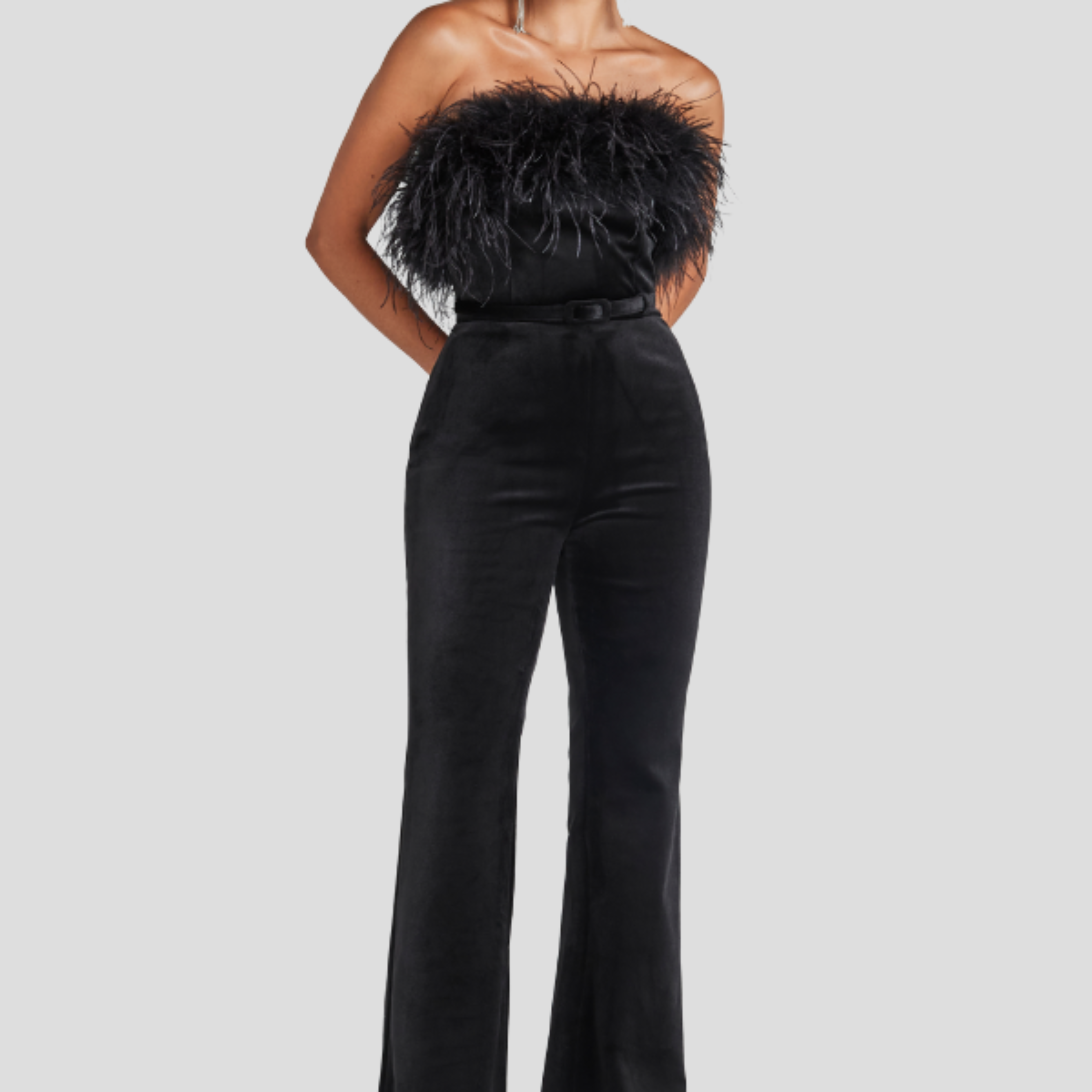 Women Jumpsuit | Strapless Neckline & Feather Trim Detail for Daily Wear