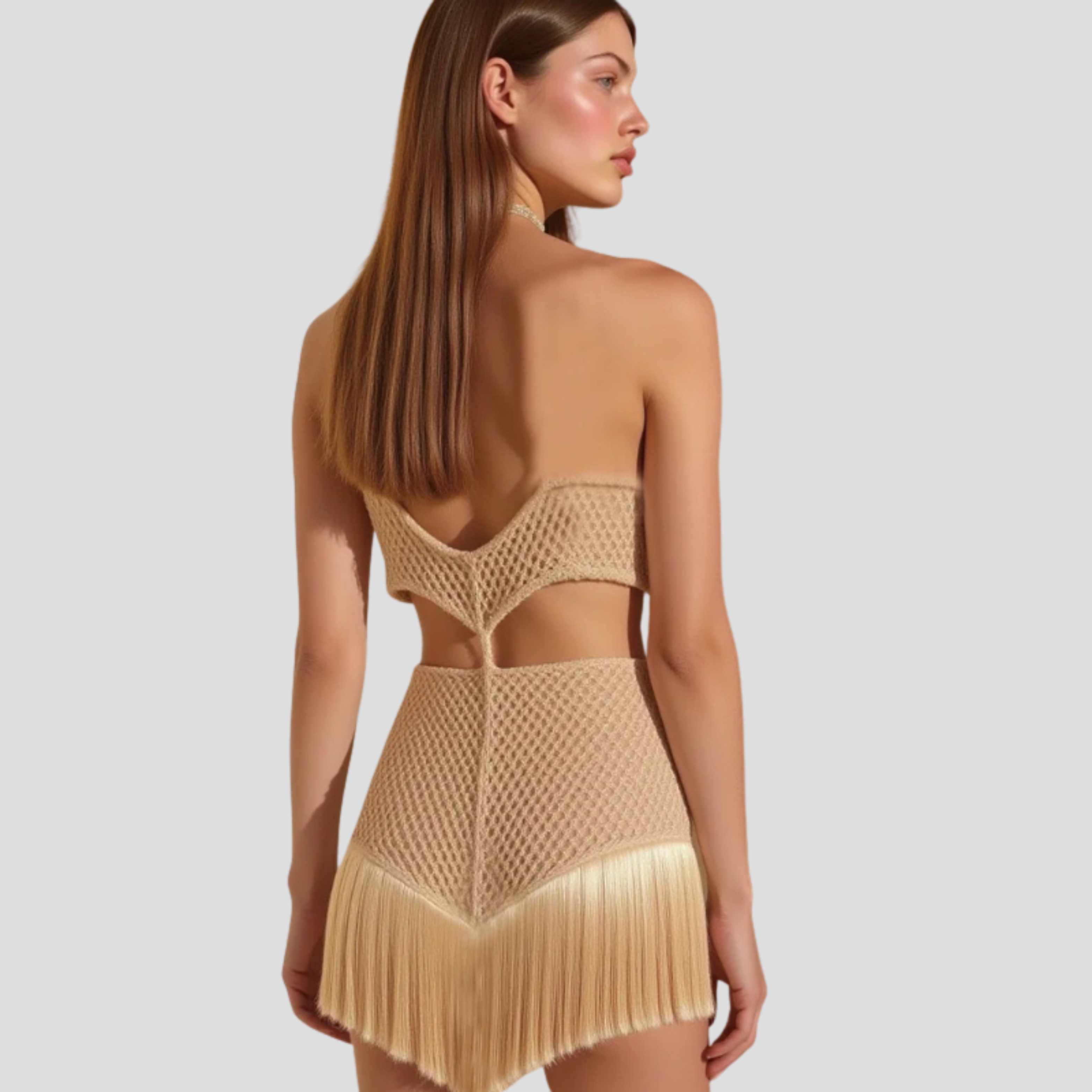Women Two-Piece Set | Crochet Upper Form & Cascading Fringe Alignment for Occasion Wear