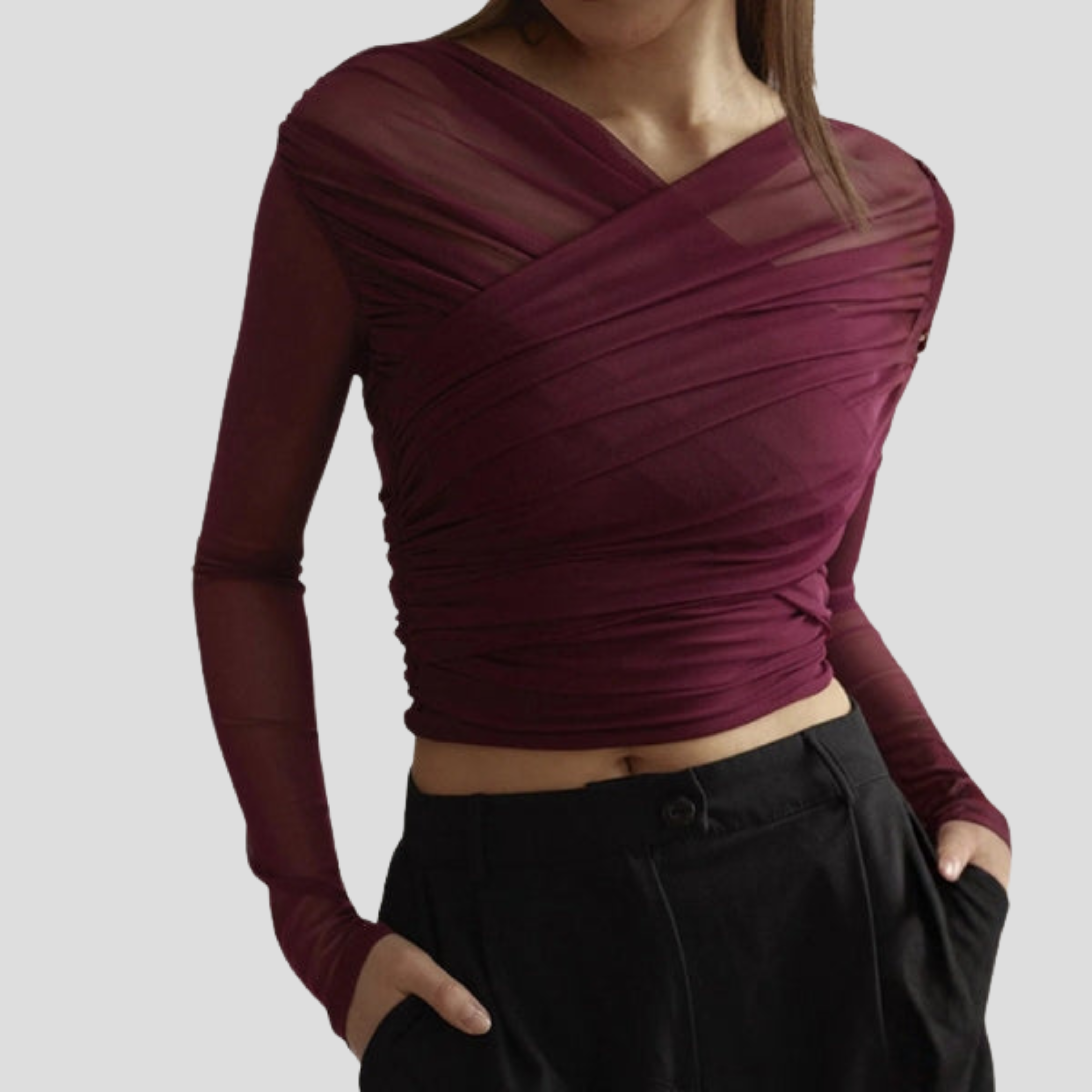Women Top | Wrap Front Structure & Ruched Surface Design for Daily Use
