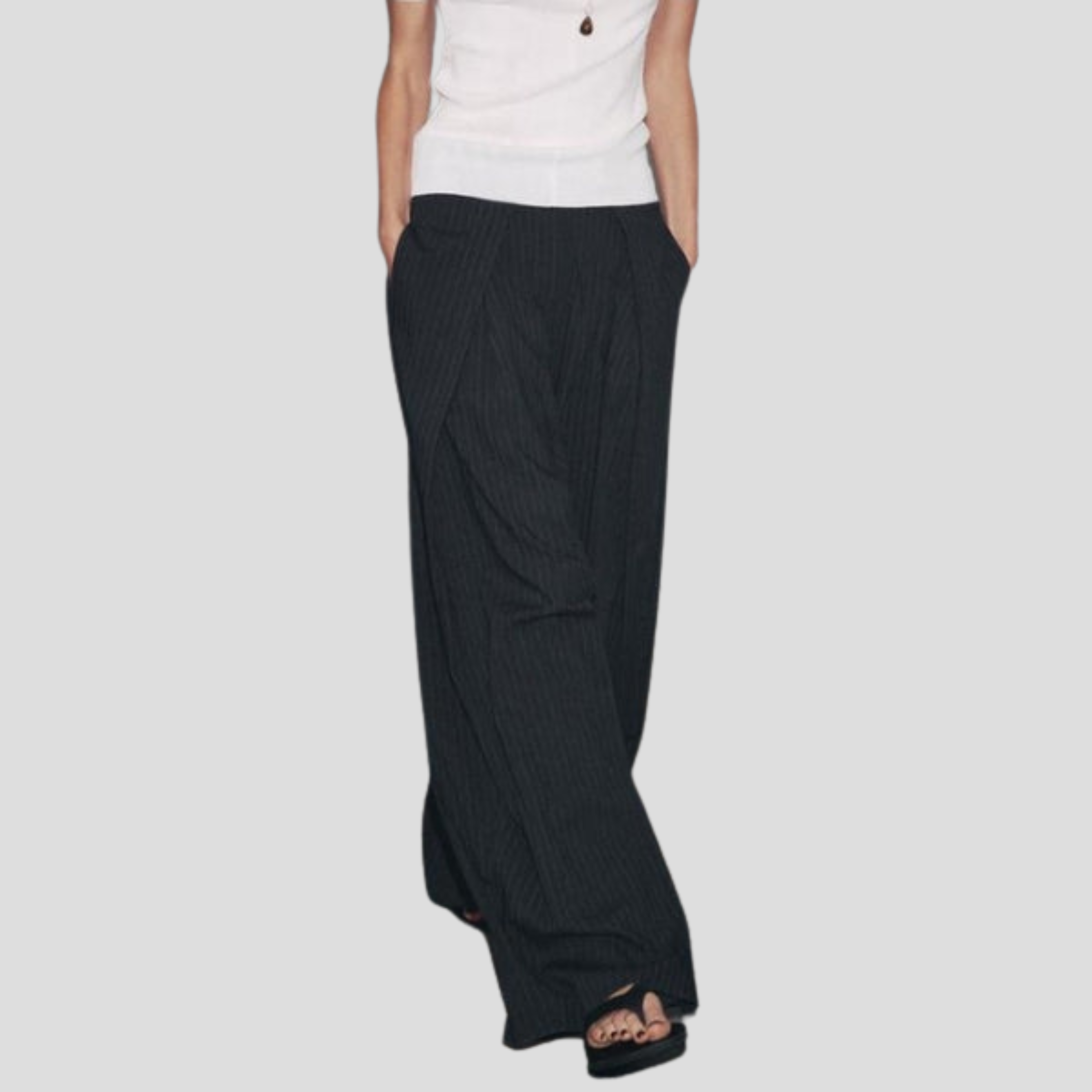 Women Trousers | Wide-Leg Silhouette & Vertical Pinstripe Pattern for Formal and Daily Wear