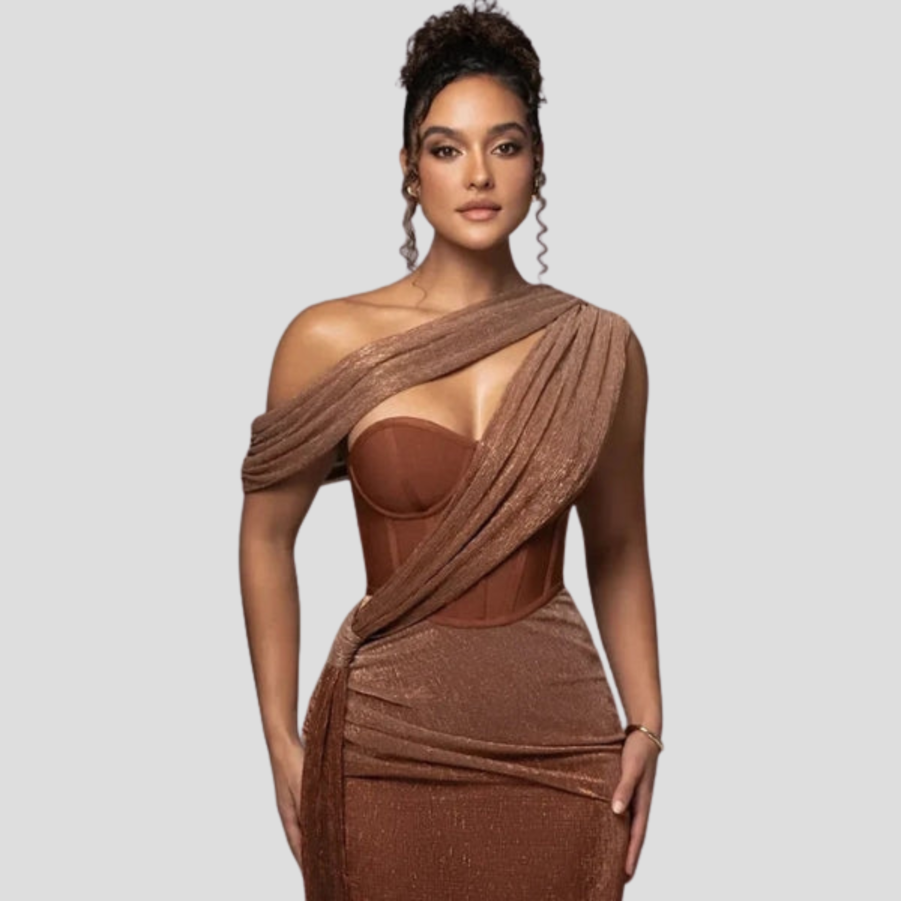 Women Maxi Dress | One-Shoulder Neckline & Draped Floor-Length Silhouette for Evening Wear