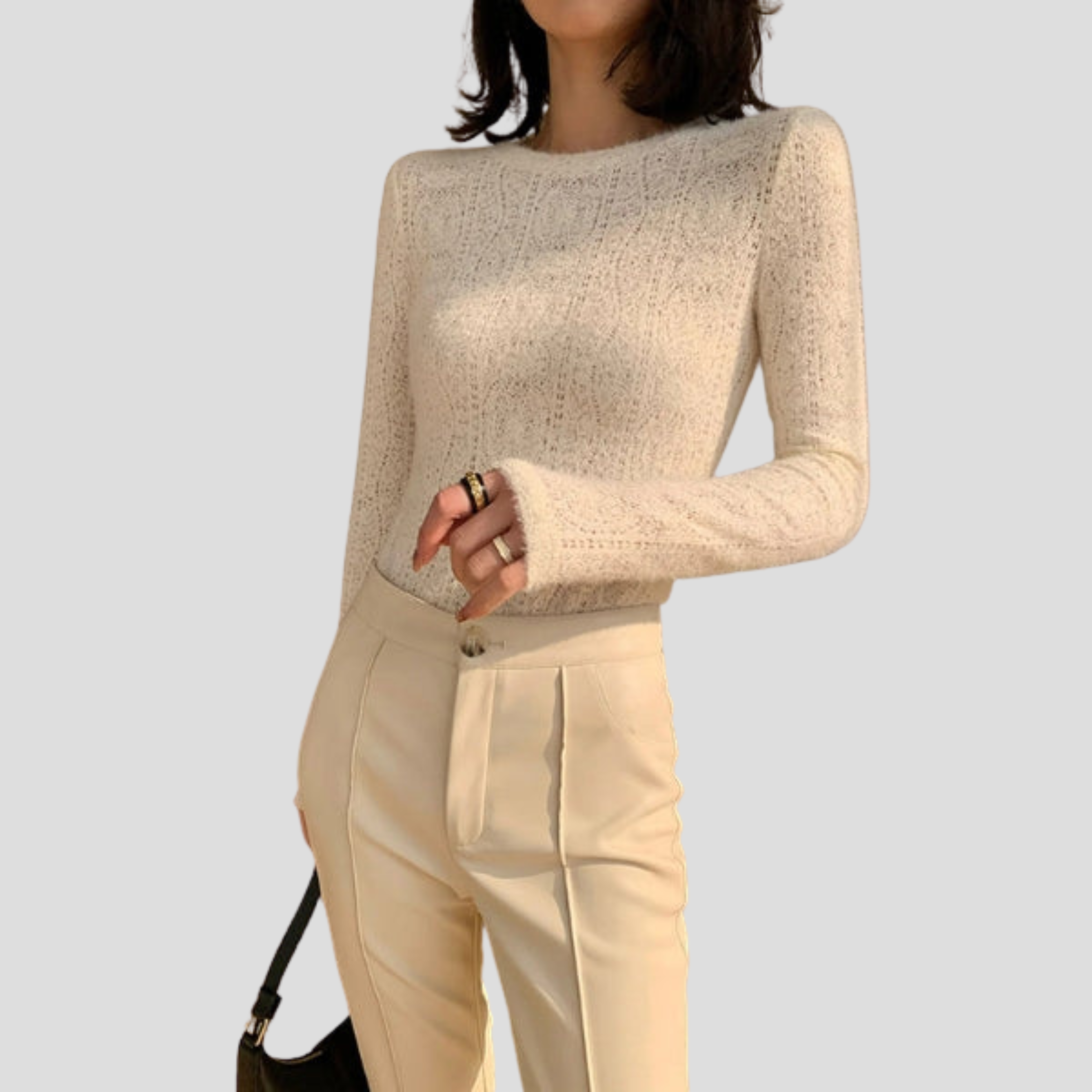 Women Sweater | Open Knit Pattern & Rounded Neck Silhouette for Daily Wear