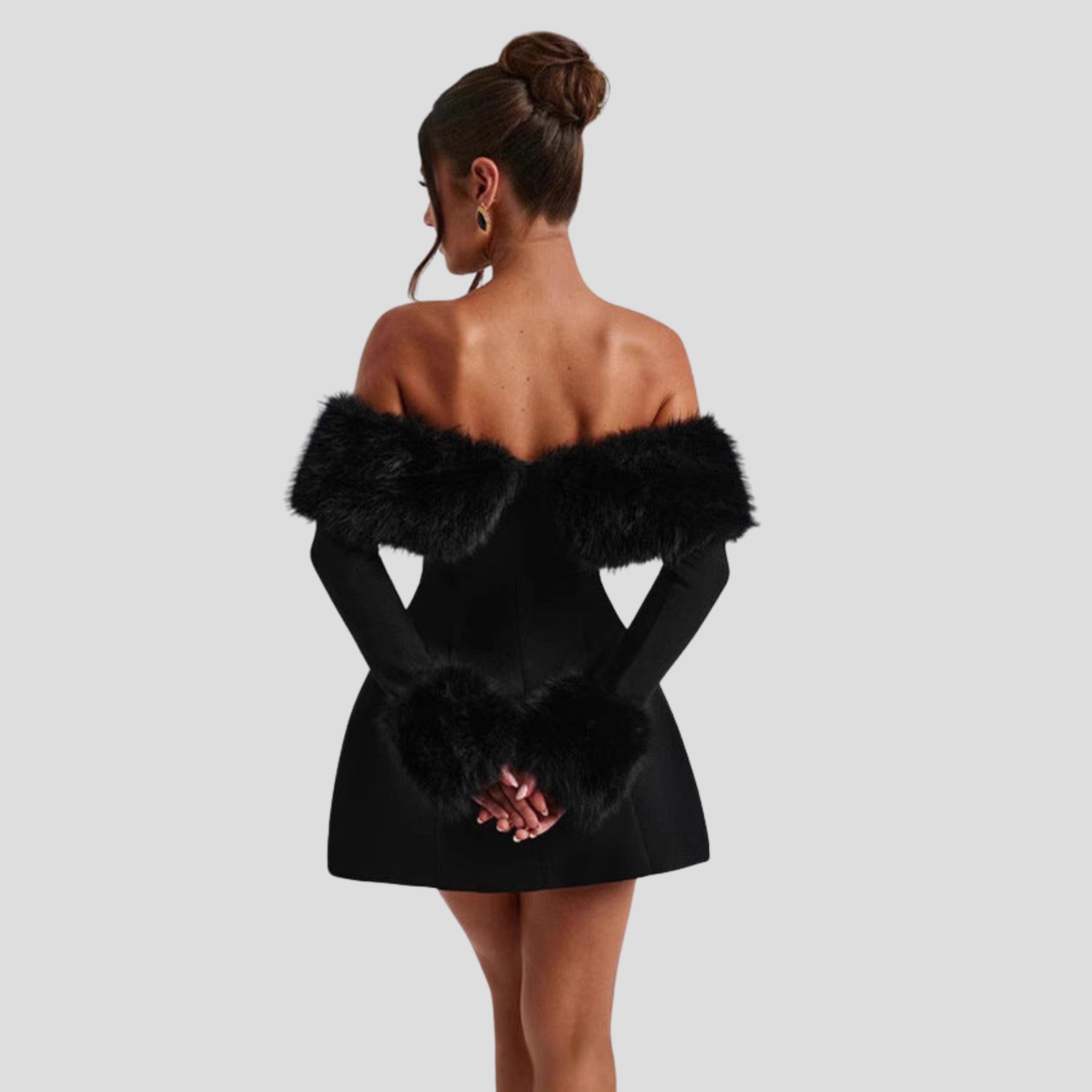 Women Mini Dress | Off-Shoulder Trim Detail & Flared Hem Silhouette for Evening Wear