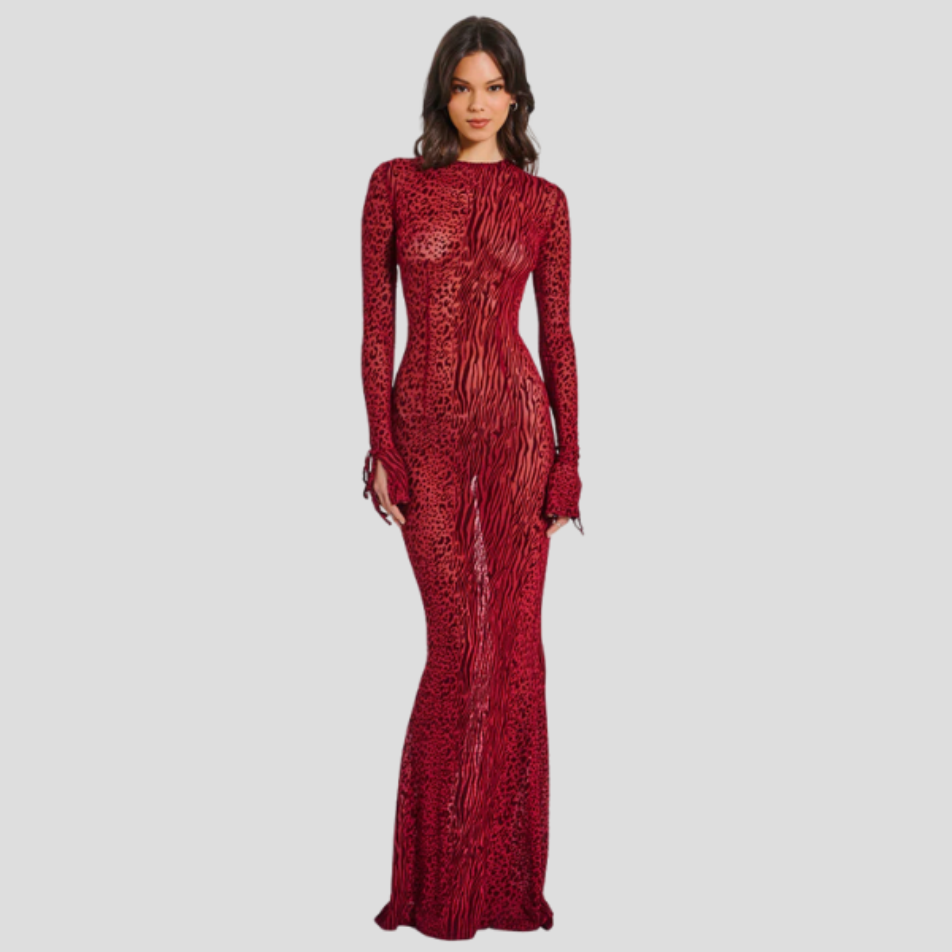 Women Maxi Dress | Long Sleeve Silhouette & Flared Cuff Detail for Evening Wear