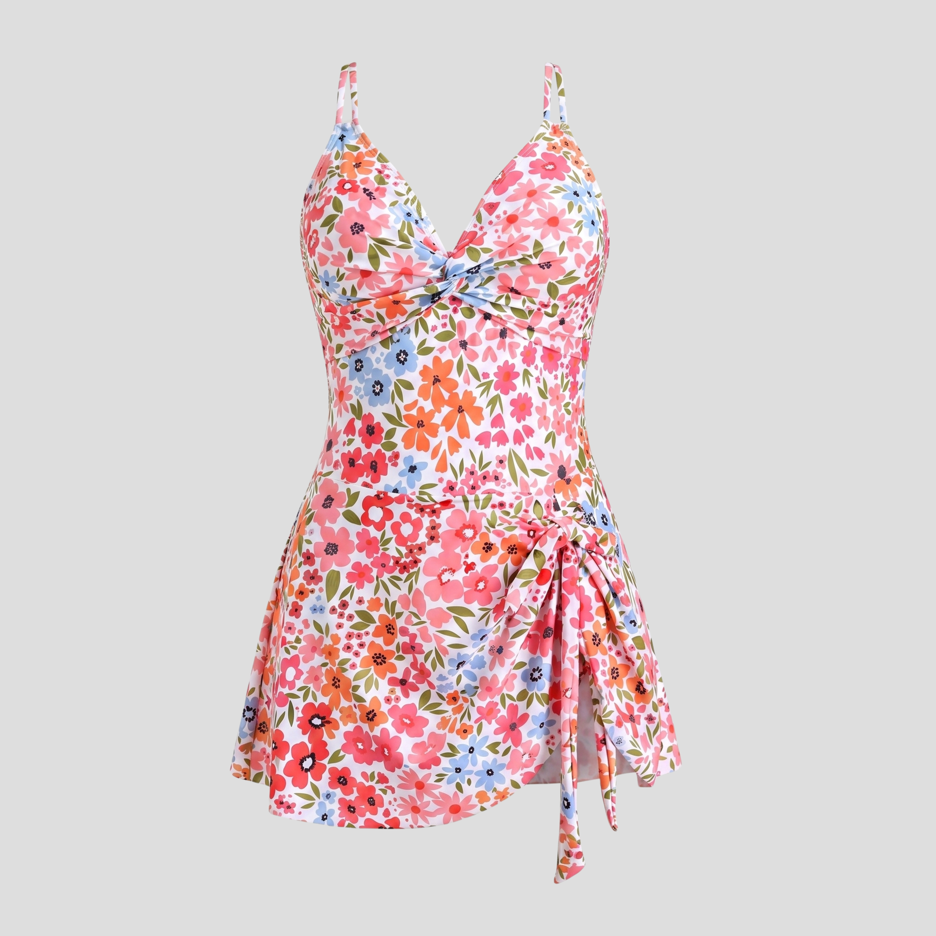 Women One-Piece Swimsuit | Twist-Front Form & Skirted Overlay Alignment for Swimwear