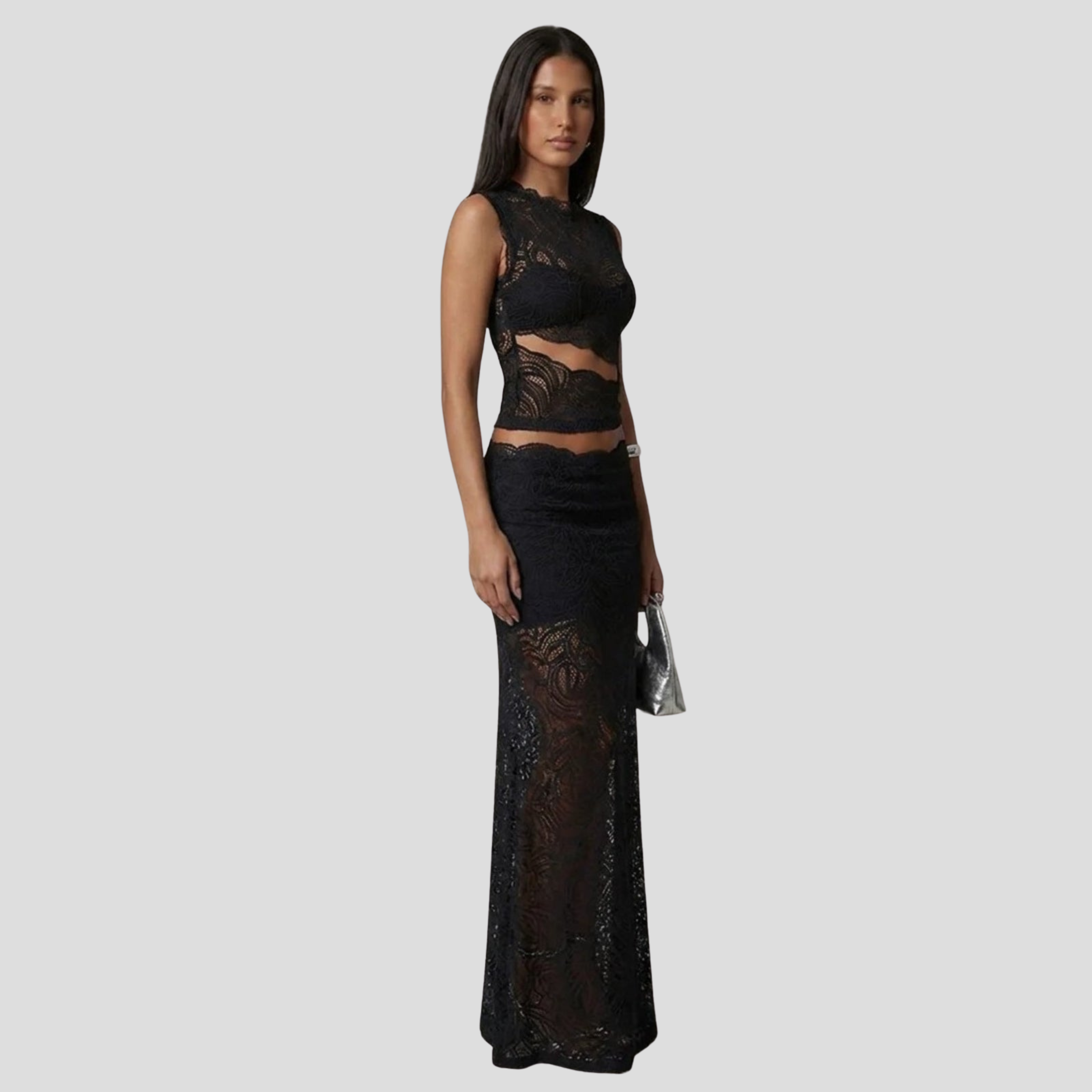 Women Maxi Set | Sleeveless Cropped Upper & High-Waist Skirt Alignment for Occasion Wear