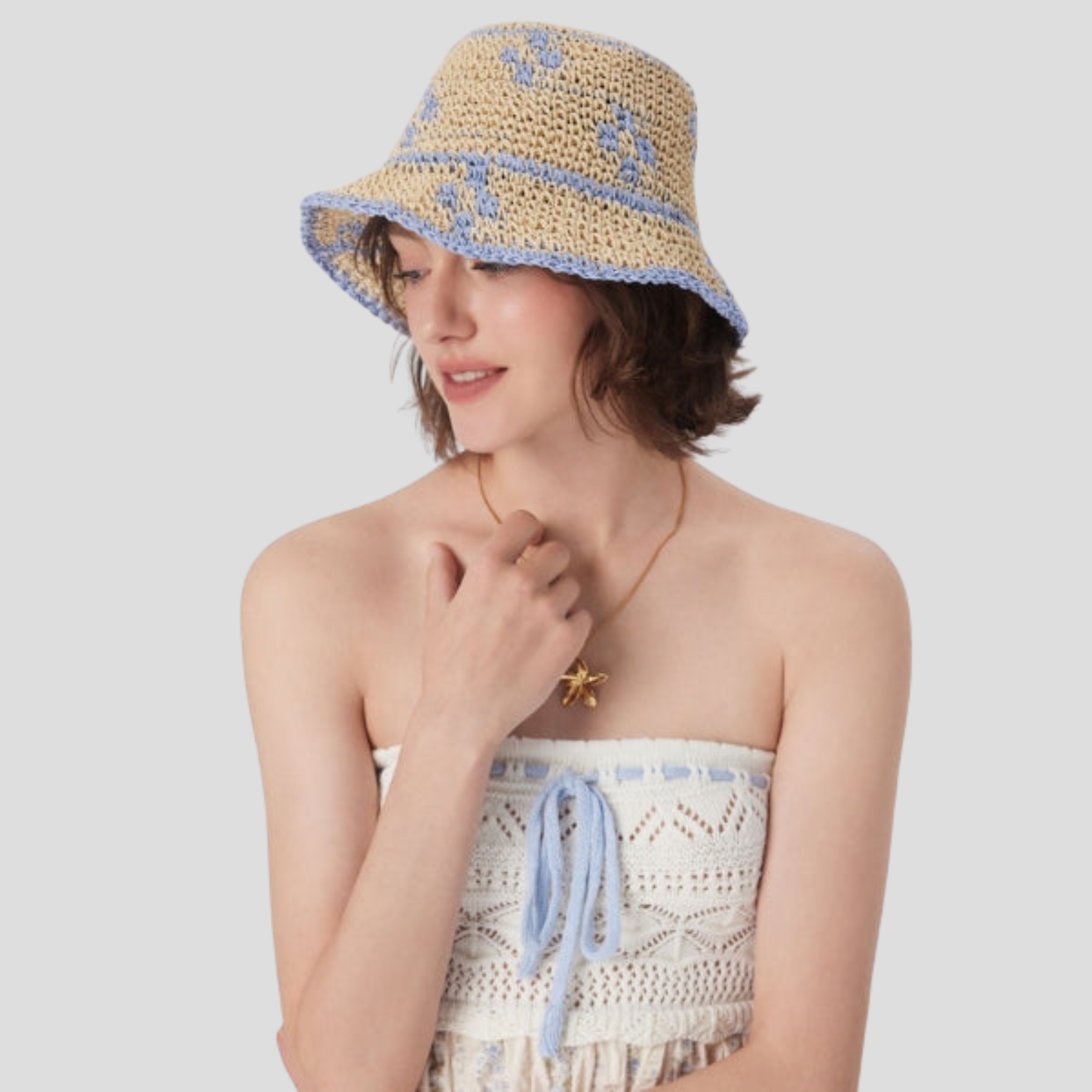 Women Bucket Hat | Two-Tone Woven Pattern & Structured Brim Silhouette for Summer Wear