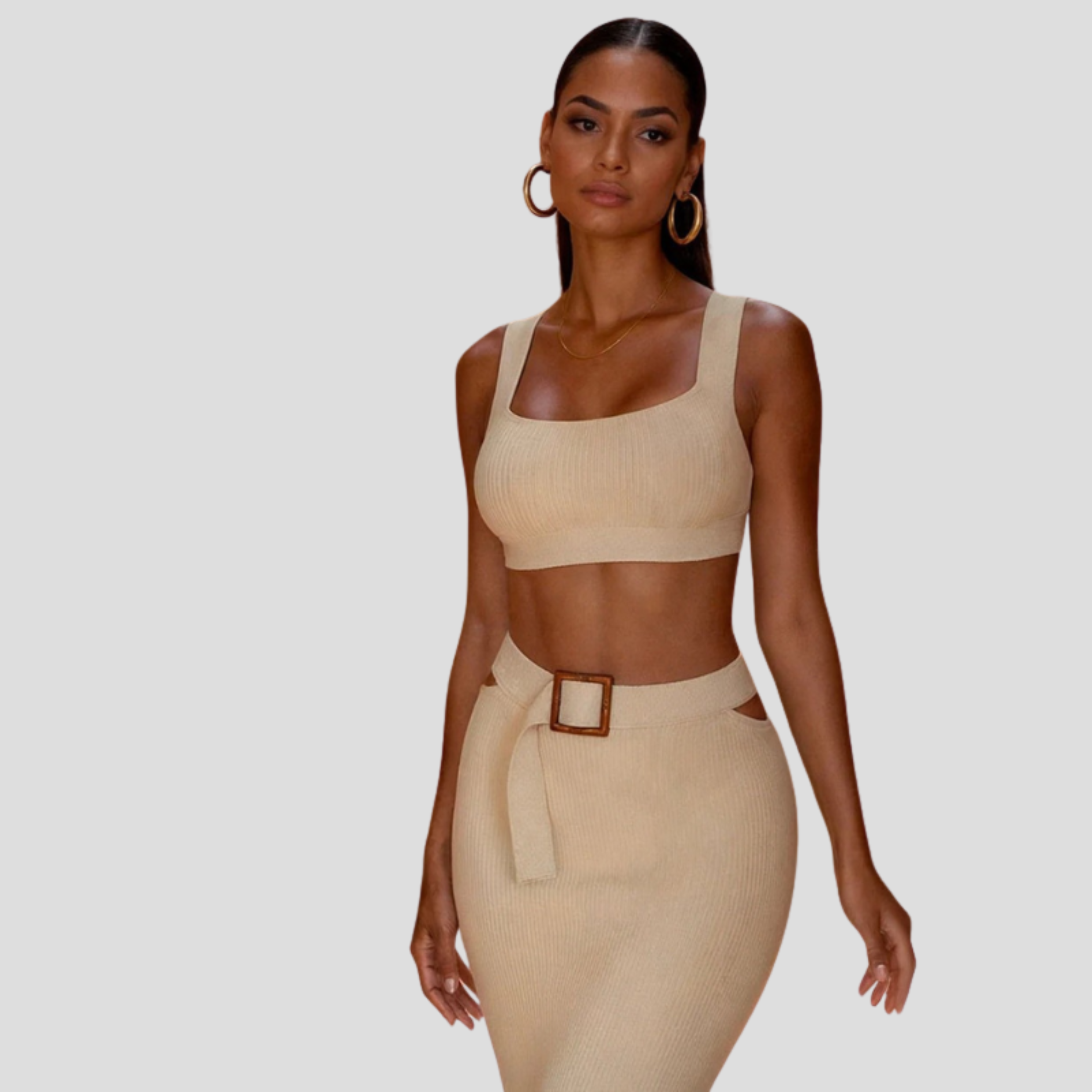 Women Two-Piece Set | Wide Strap Upper Form & High-Waist Skirt Alignment for Occasion Wear